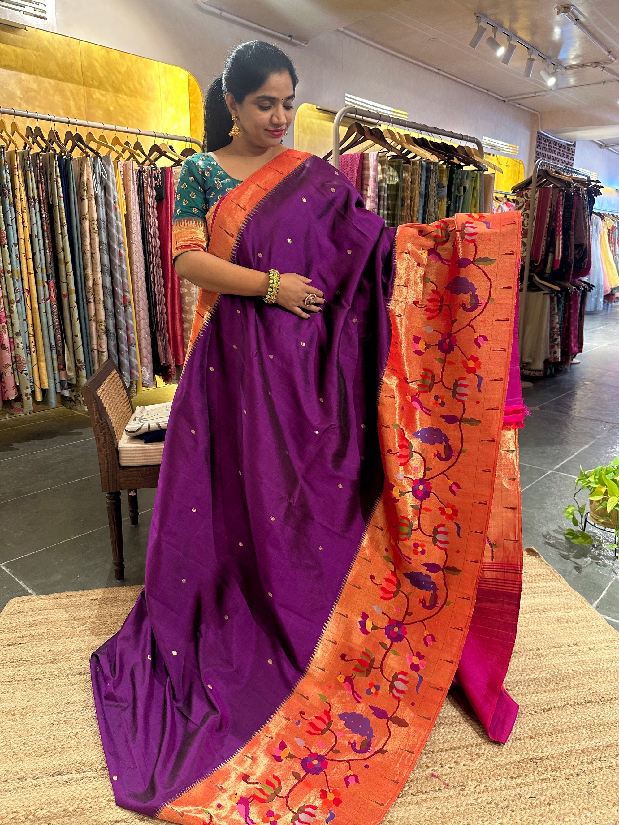 Purple Half Allover Pure Paithani Saree