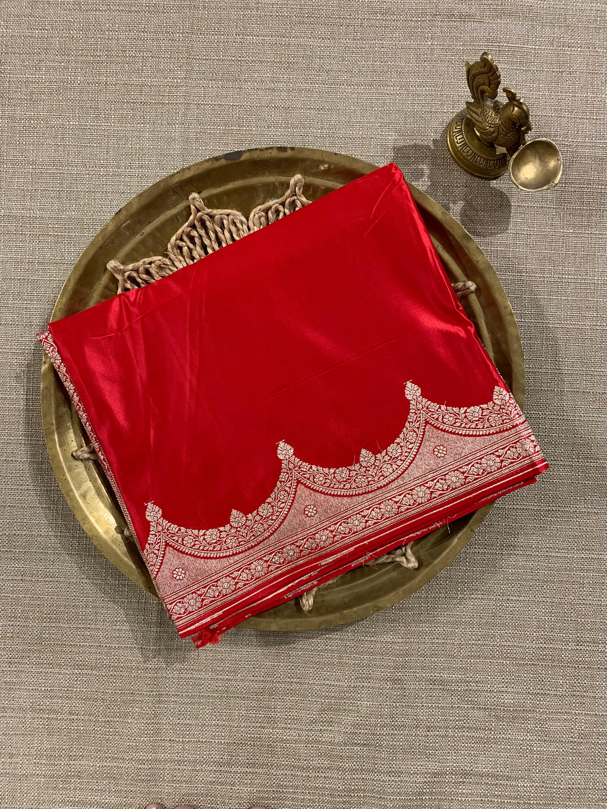 SMSSA214  Chilli Red Mashru Silk Saree With Scallop Border