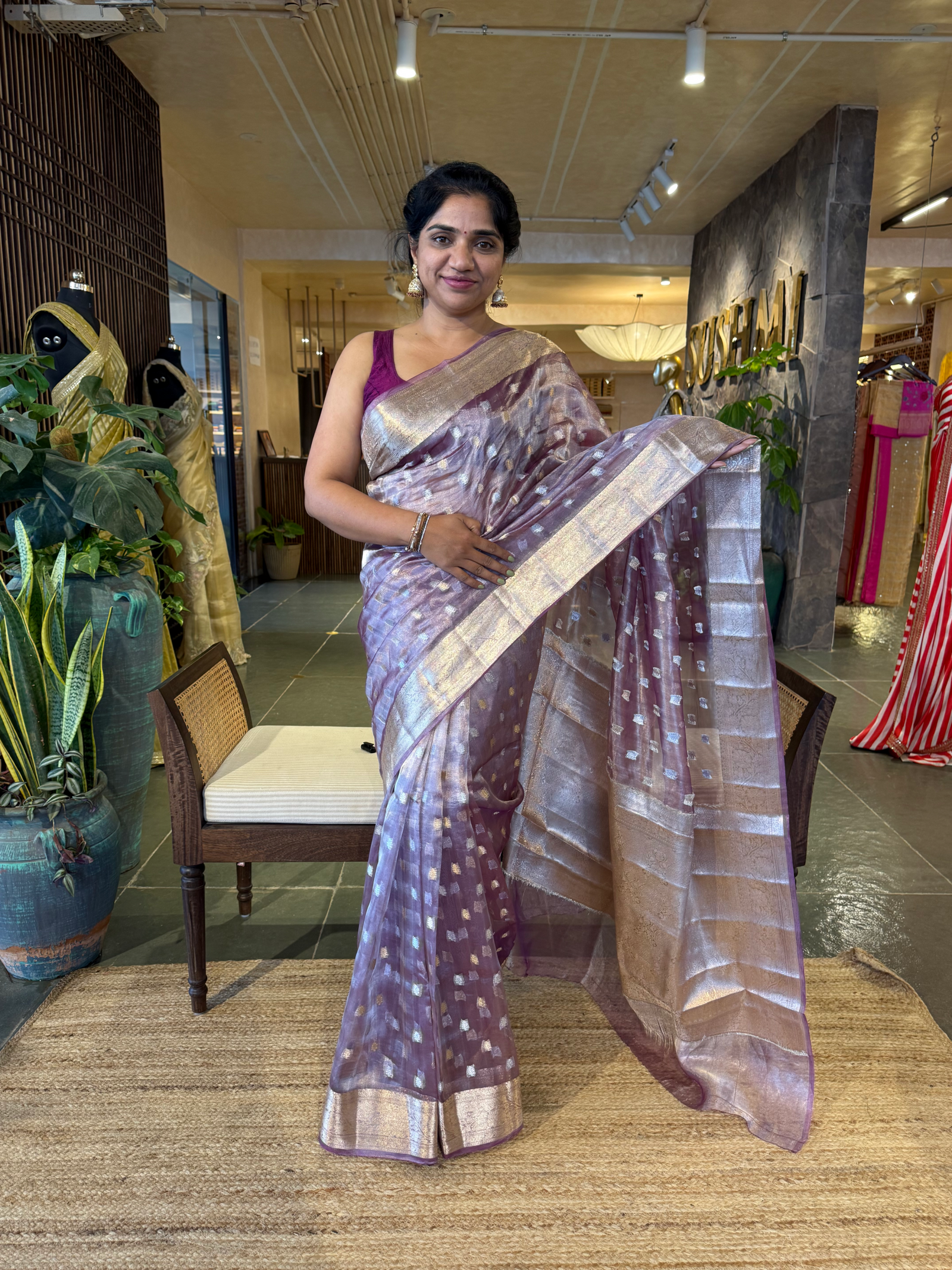 Purple Banarasi Tissue Saree
