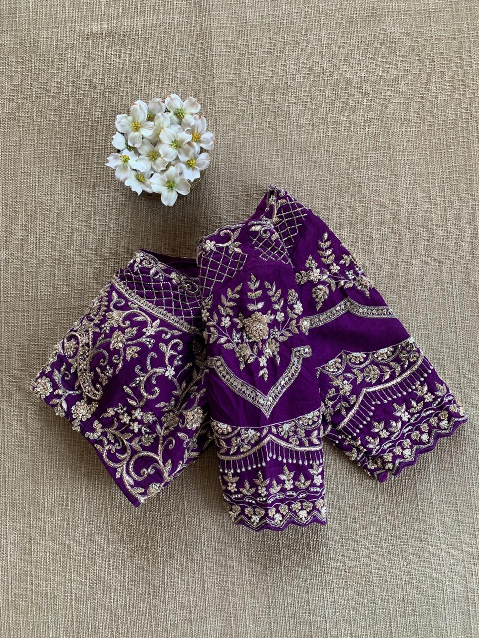 Purple Organza Heavy Handwork Saree