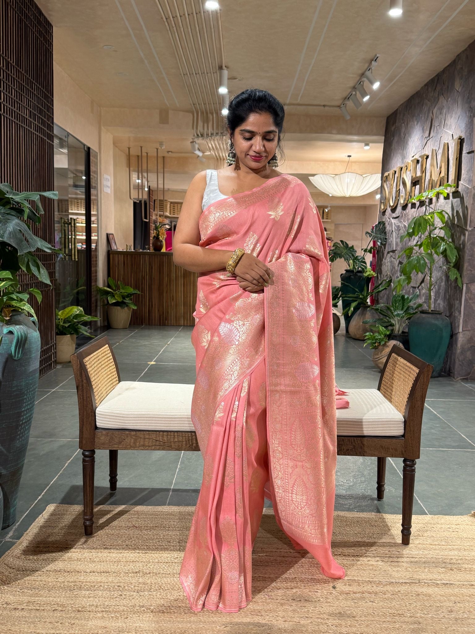 Pure Handloom Banarasi Tussar gorgette Saree