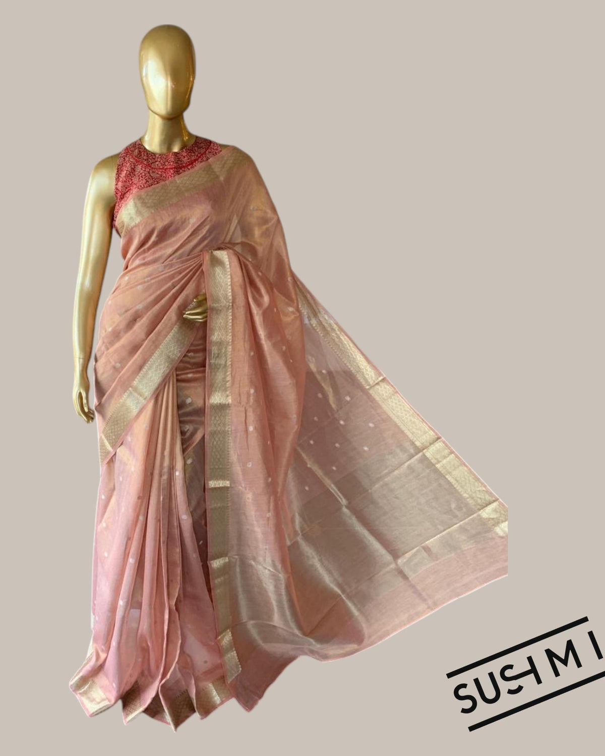 Banarasi cotton tissue with embroidered blouse