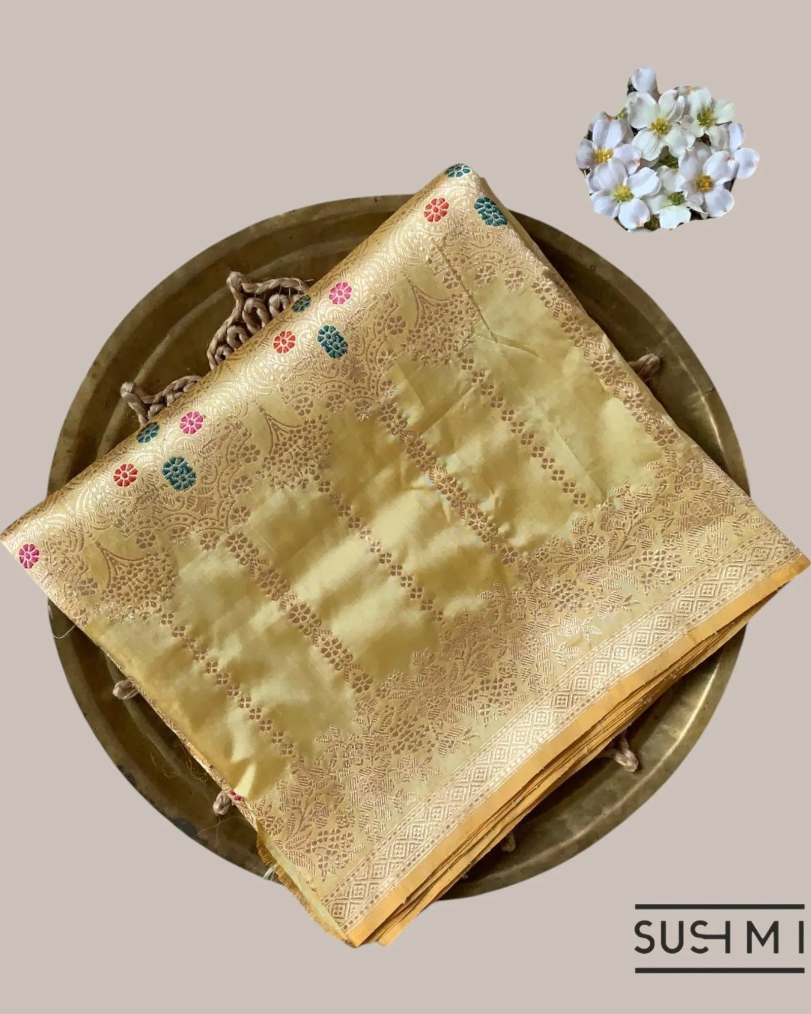 Pastel Yellow Deisgner Banarasi Katan Silk Saree