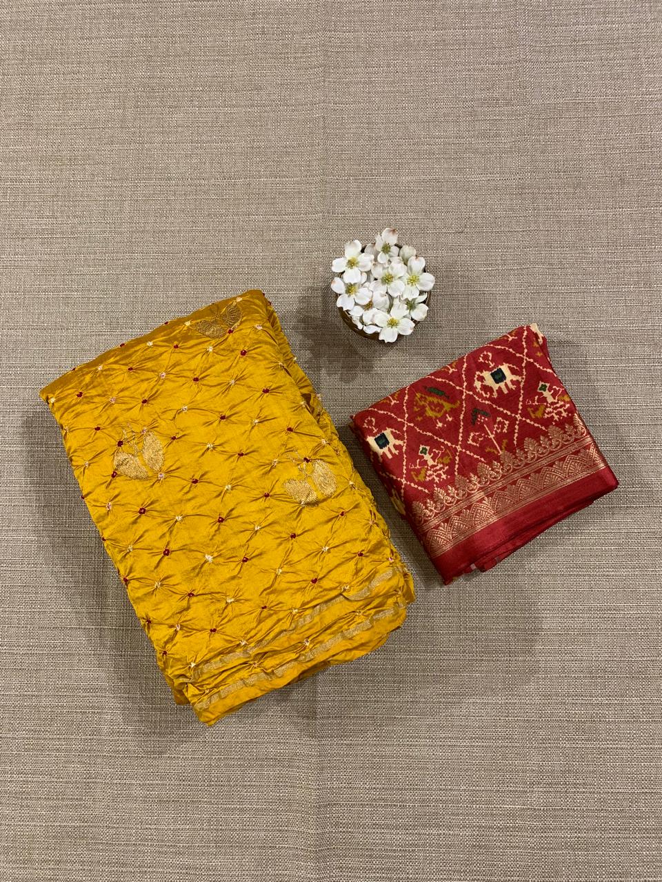 SCBA1103 Pure Handloom Banarasi Chiniya Bandhej Saree with Patola Blouse