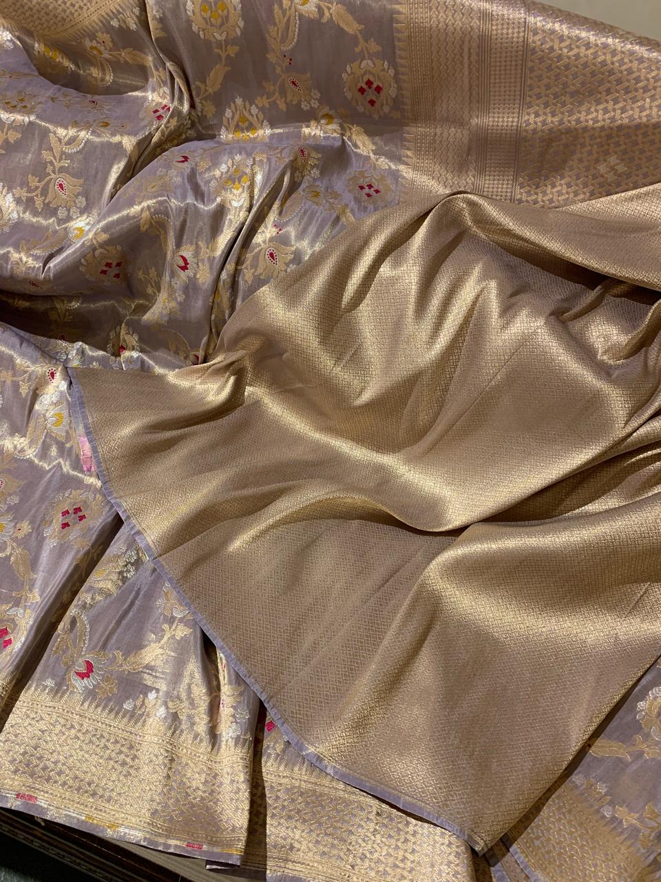 SBETM162 Lilac Banarasi Ektara Tissue Saree wth sona rupa allover meenkari jaal