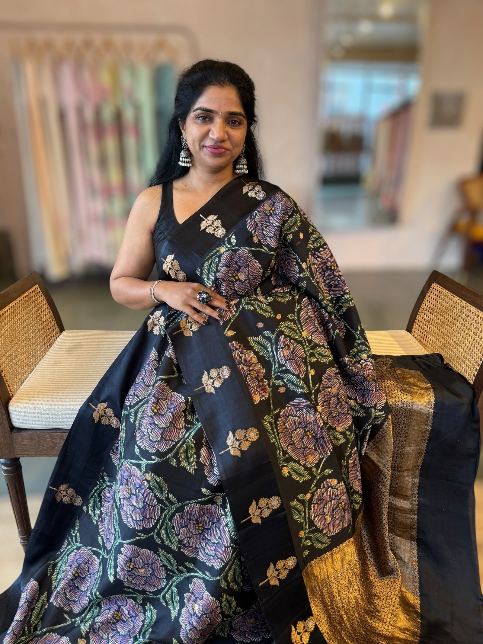 Banarasi Soft Silk m Saree With Cross Stitch Style 3D Floral  Print Allover