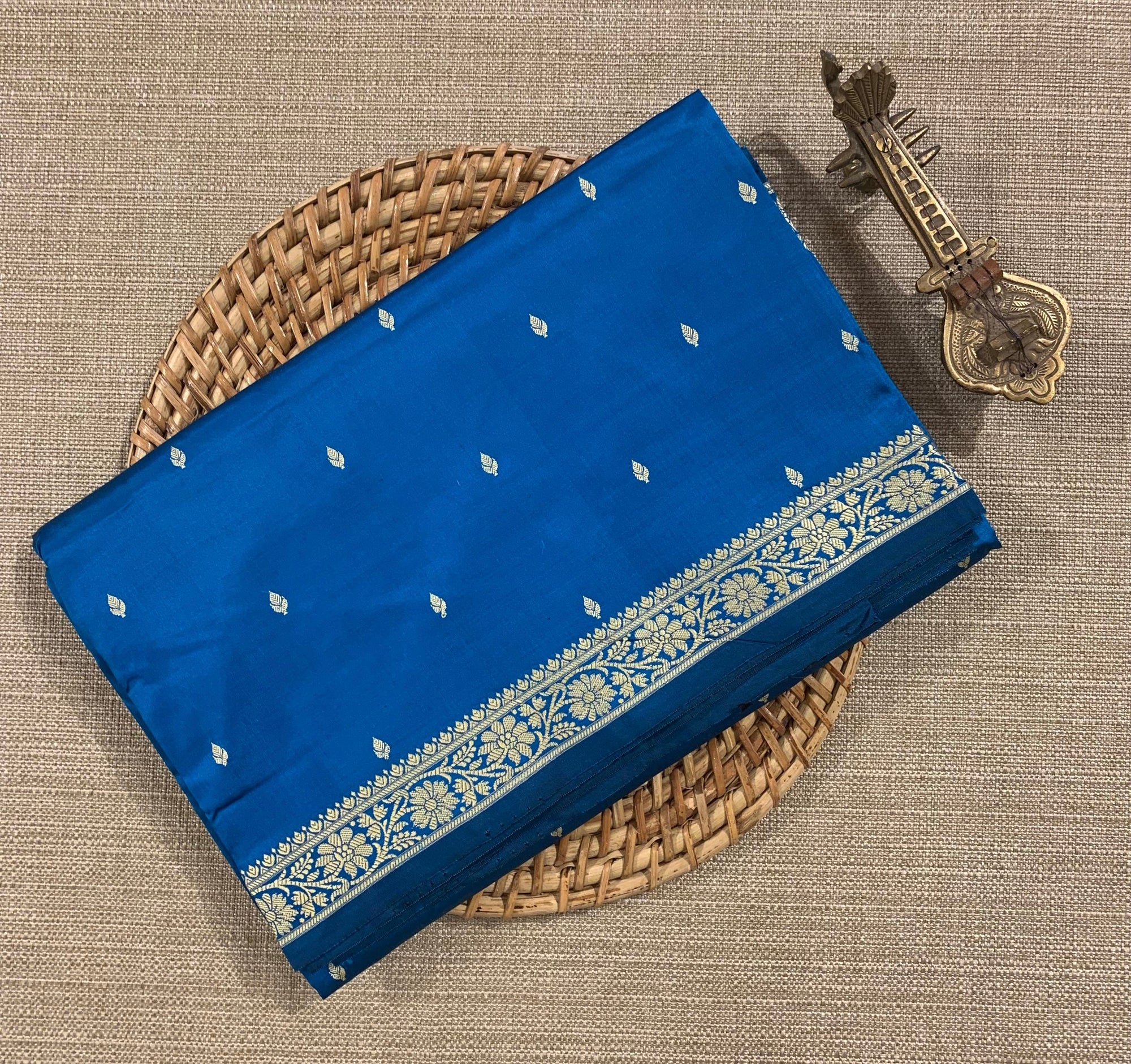 Peacock Blue Banarasi Handloom Katan Silk Saree  With Resham Weaving