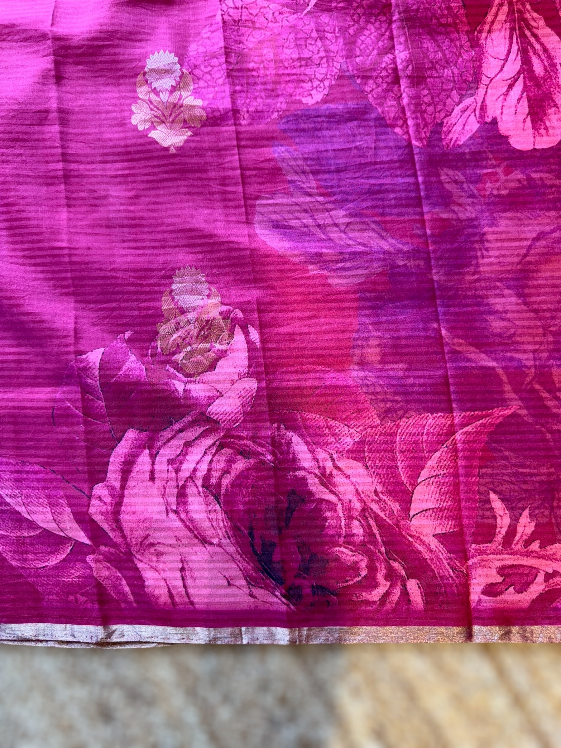 Ruby Pink Kanchi Soft Silk Saree With Statement 3D Rose Print allover