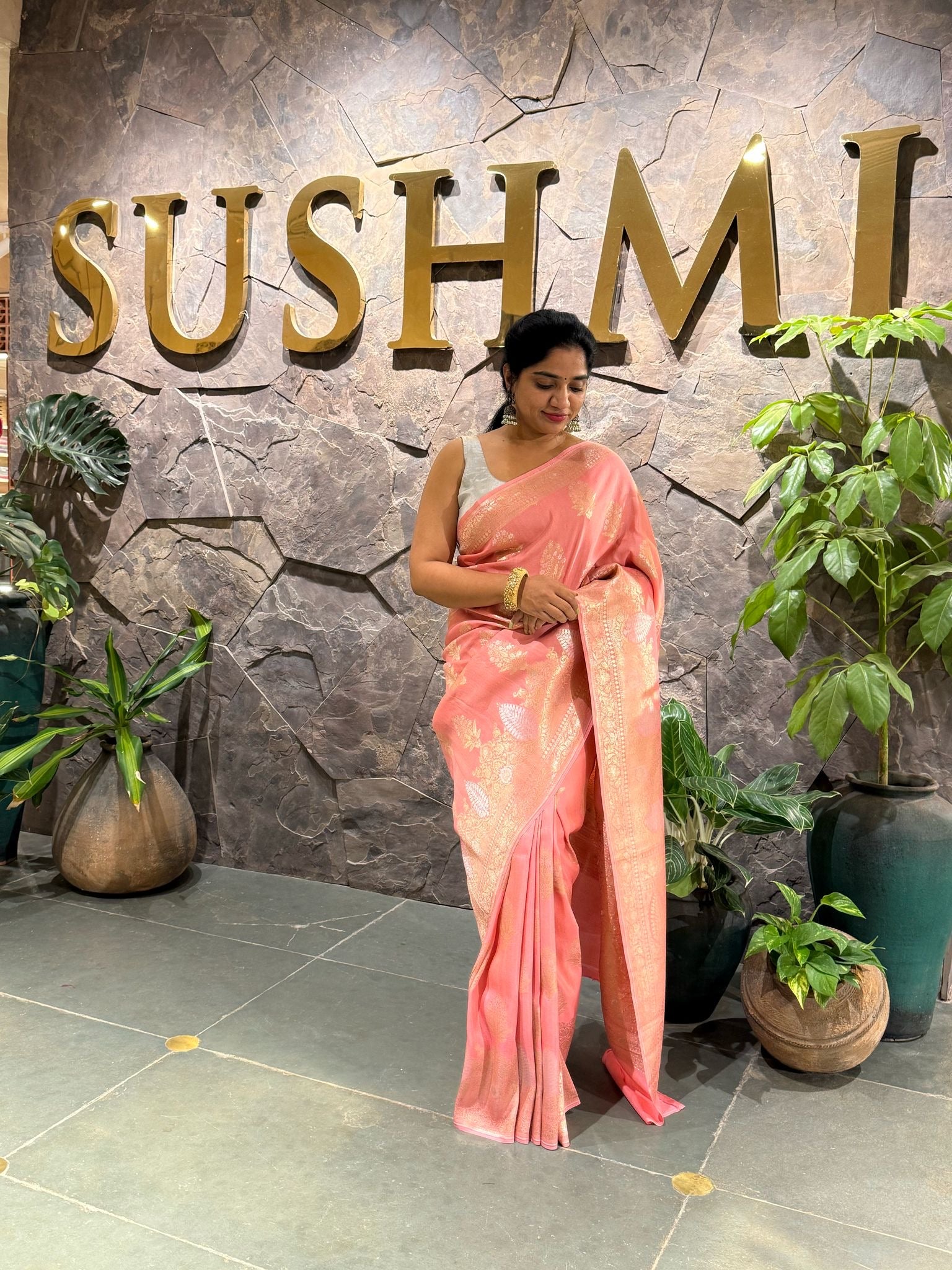Pure Handloom Banarasi Tussar gorgette Saree