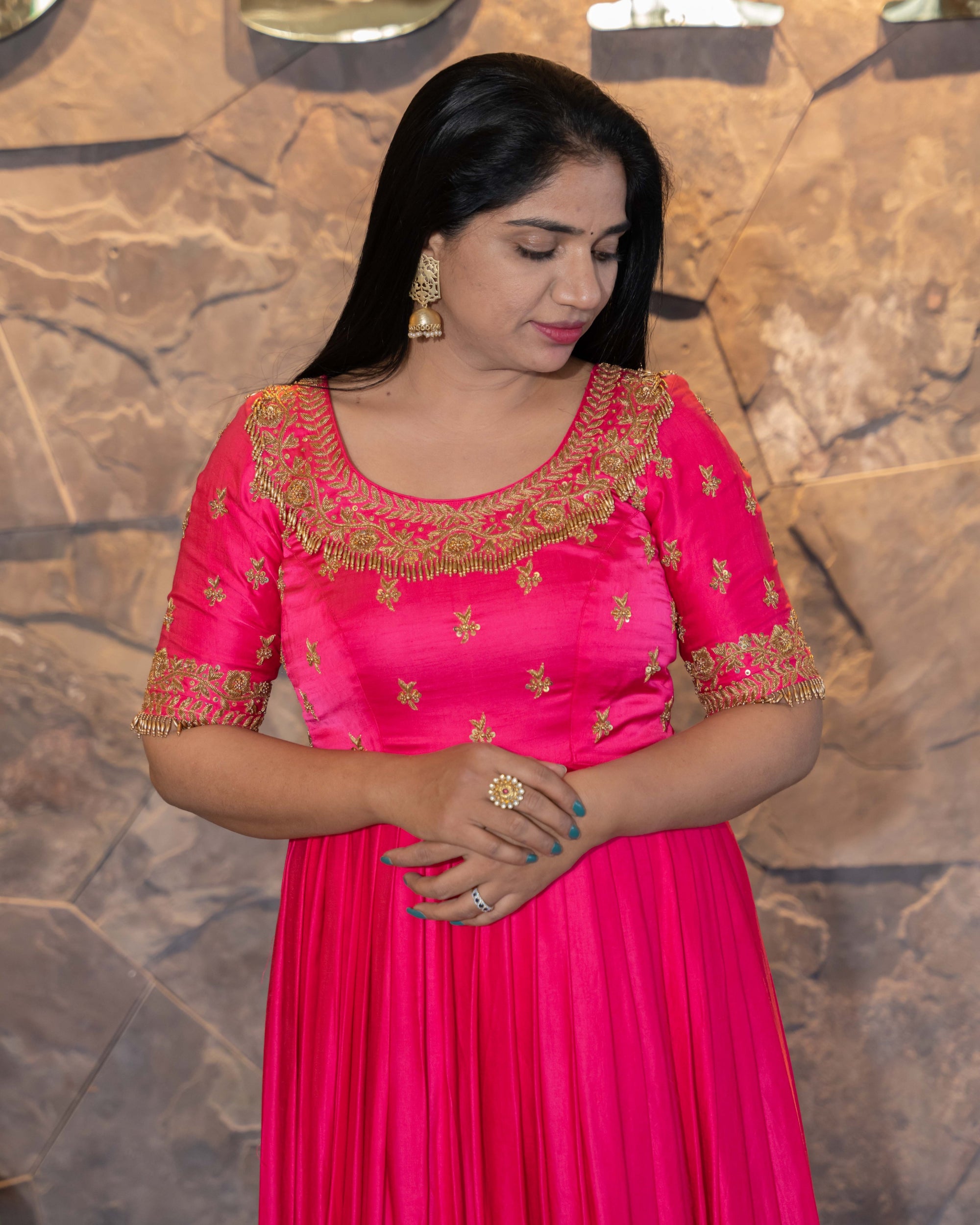 Traditional Long frock with heavy handwork yoke