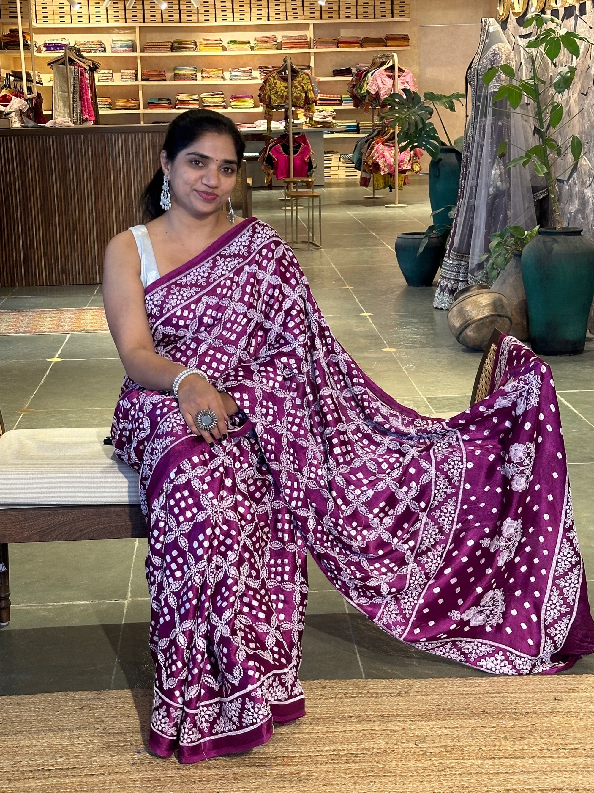 Bandhini Chikankari Fusion Saree