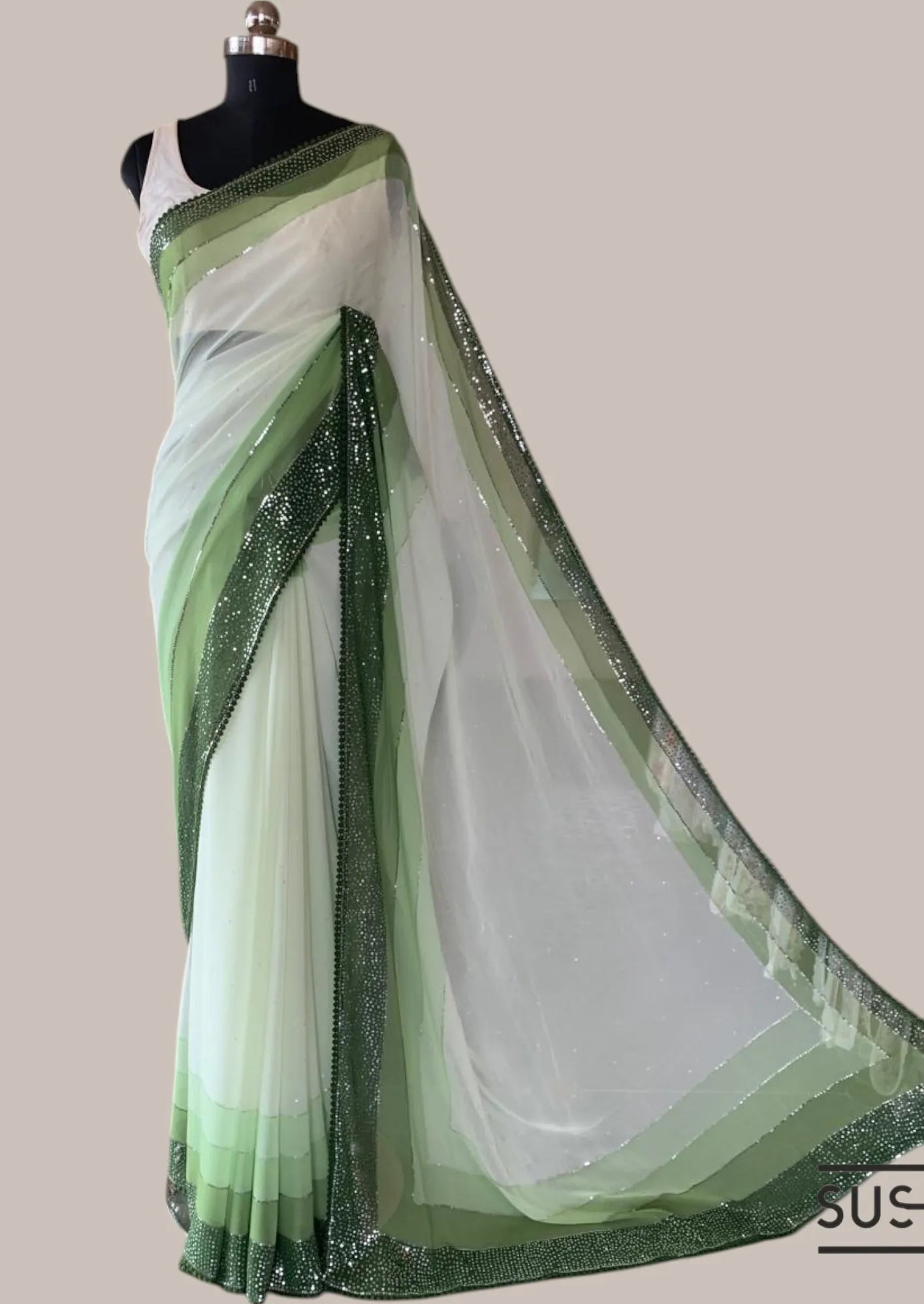 Pure Gorgette Saree With Shaded Sequnce Border