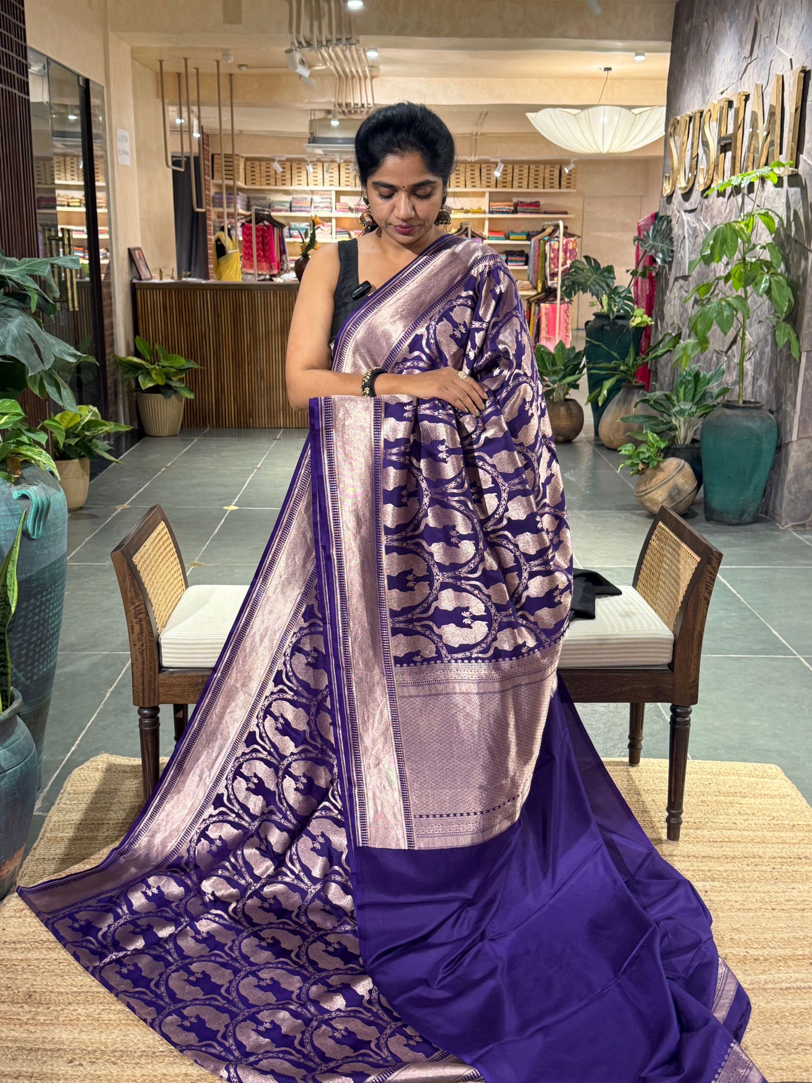 SBBSA702 : Banarasi Katan Soft Drape Brocade  Silk Saree with Lion Motifs