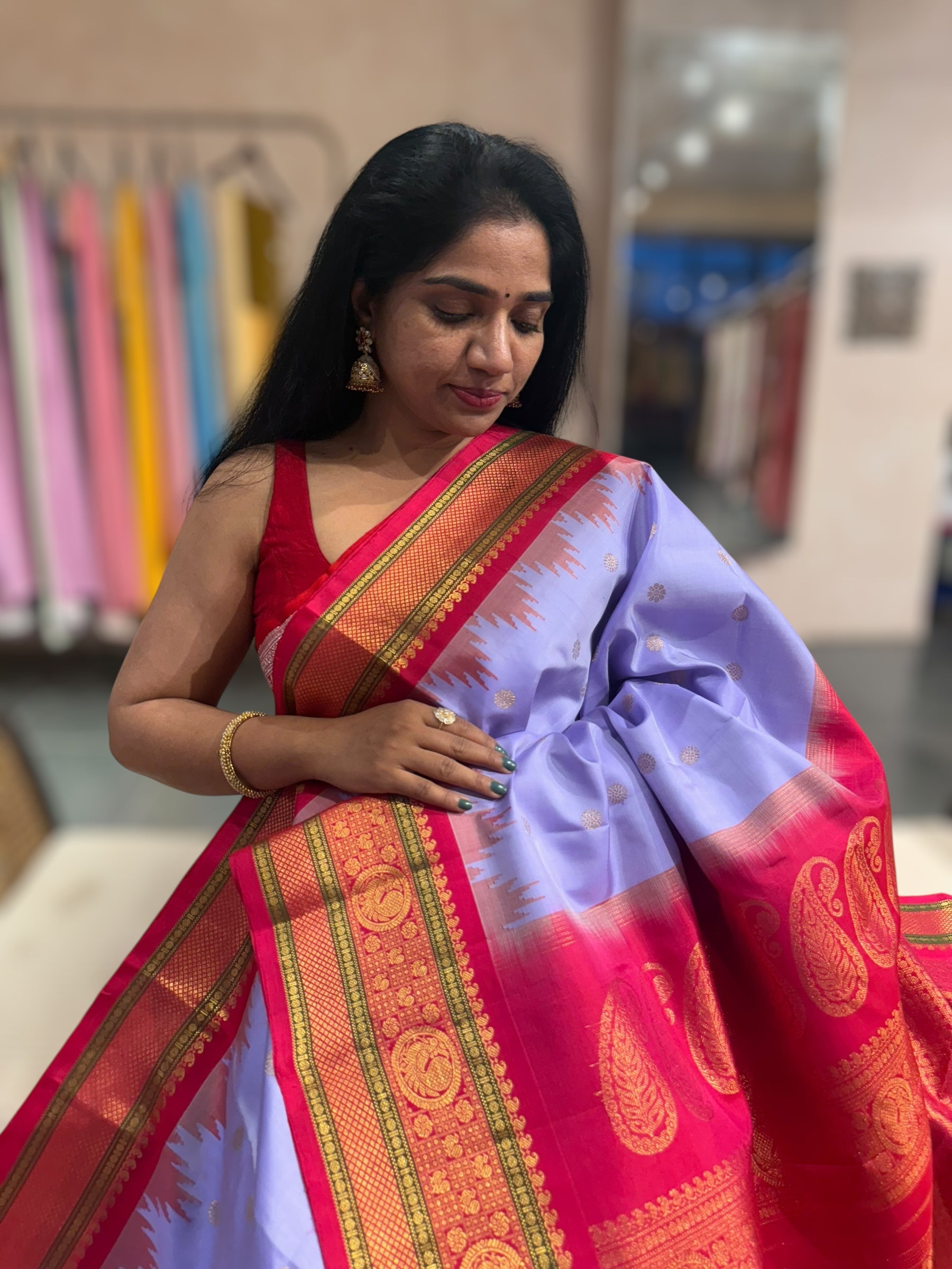 lilac & Reddish Pink Combo Gadwal Handloom Pure Silk Saree