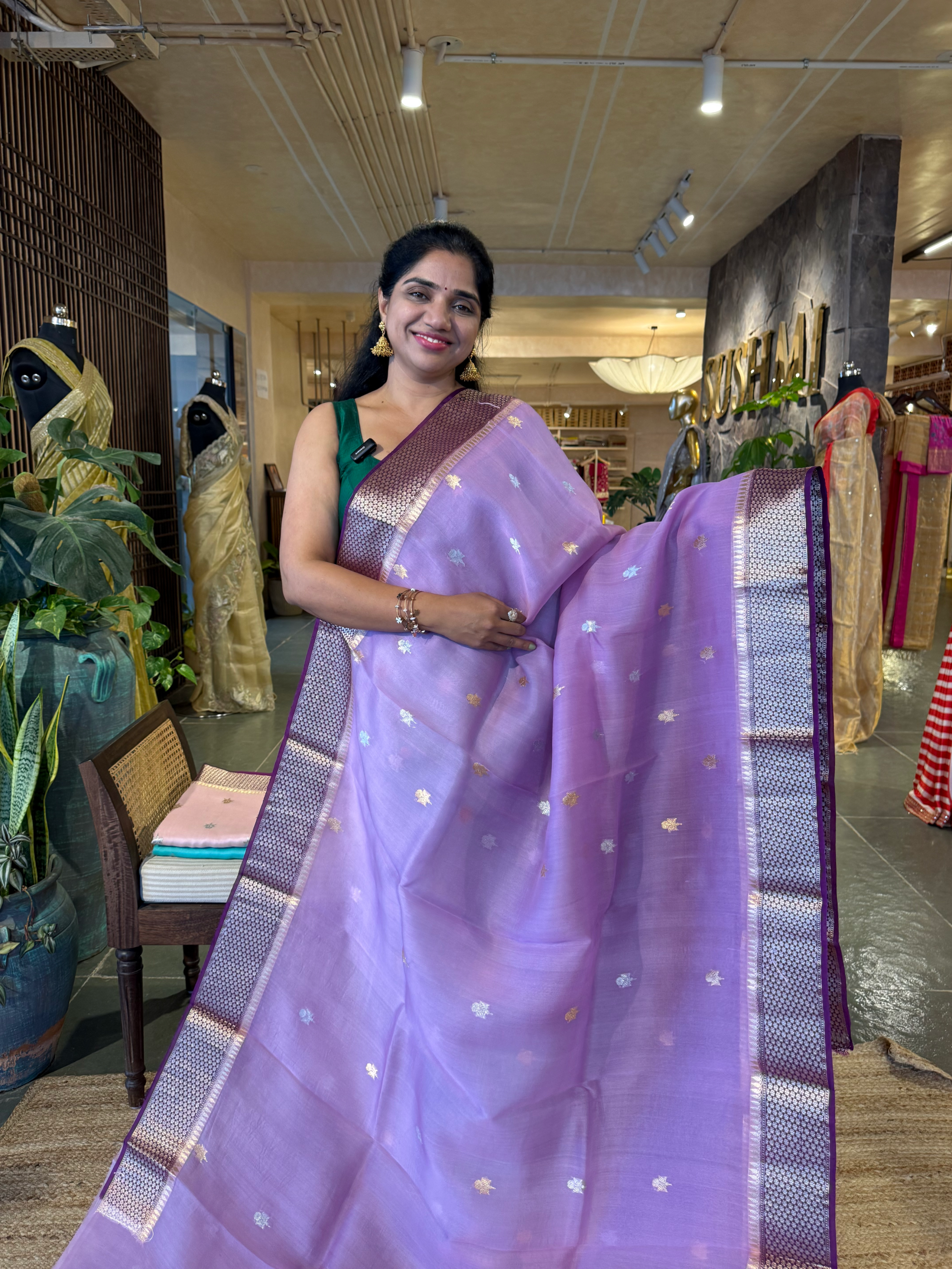 Lilac & Wine Combo Kora Banarasi  Saree with kaduwa Weaving