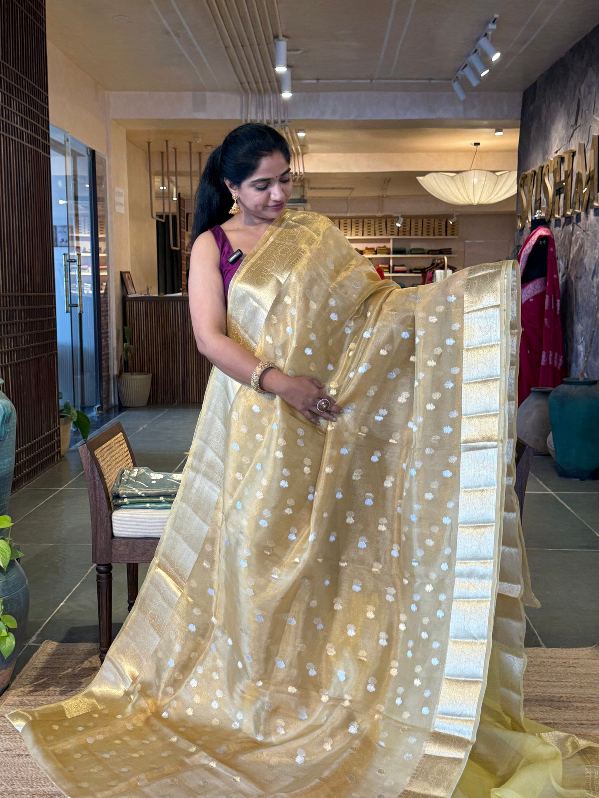 WDTSH : Pastel Yellow Banarasi Tissue Saree with Gold based Tissue