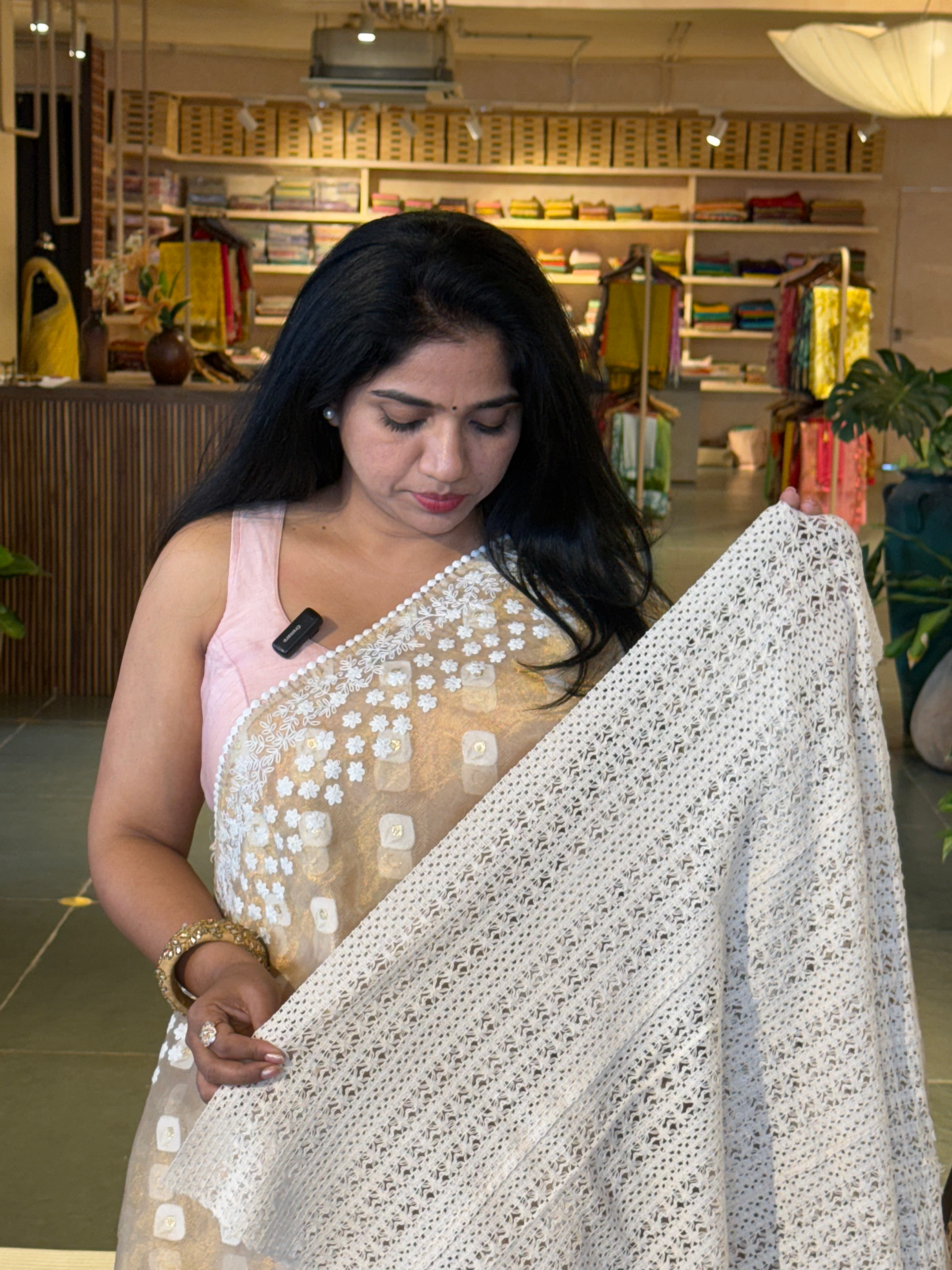GTEA2003 : Pure Handloom Gold Tissue Saree With handwork borders