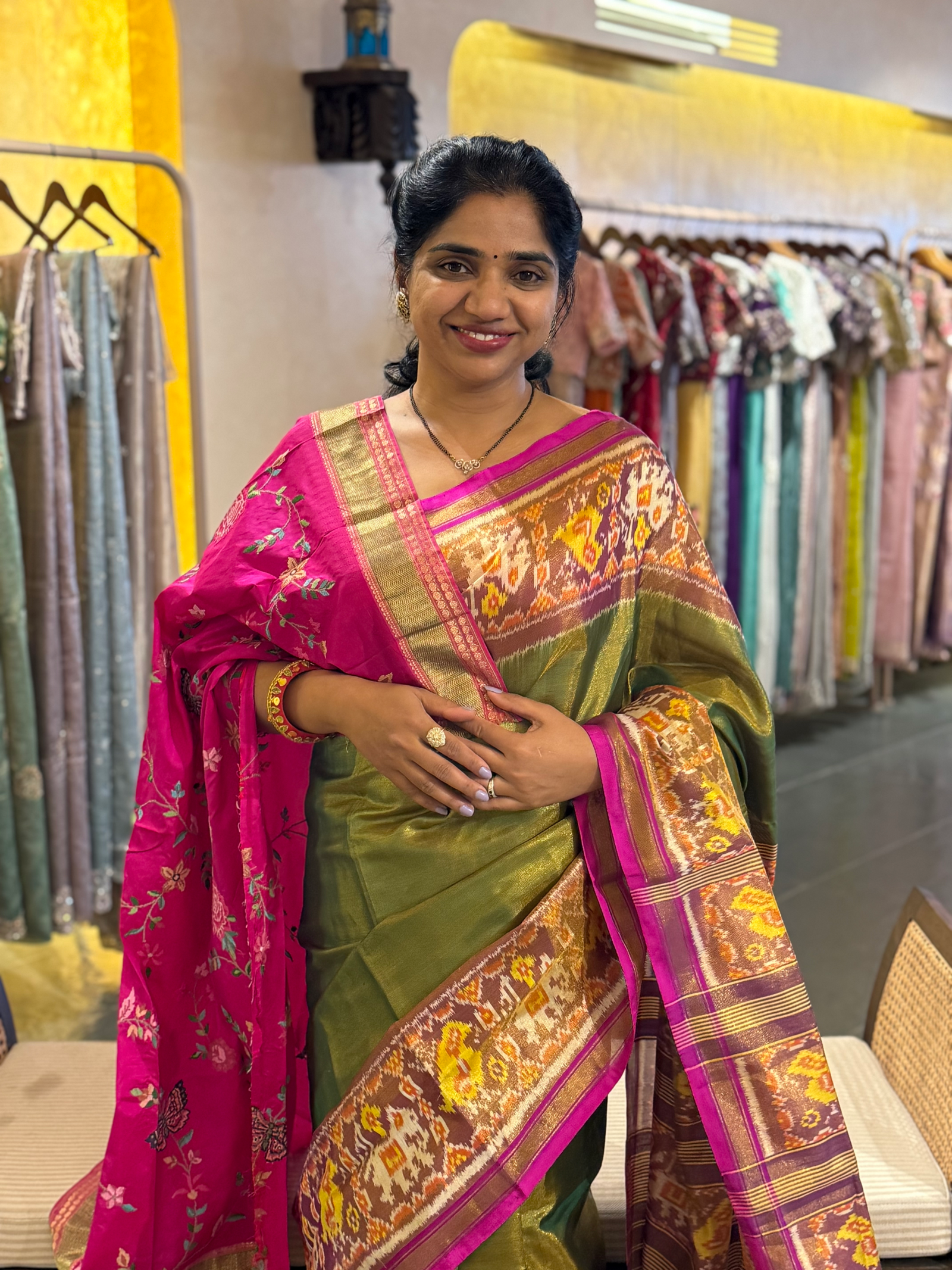 Parrot Green Color Tissue Patan Patola Saree