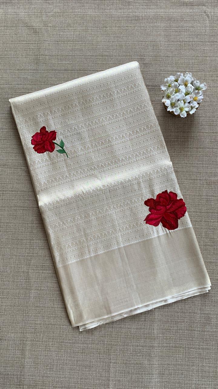 Kanjeevaram Brocade Silk Saree With Floral Embroidery