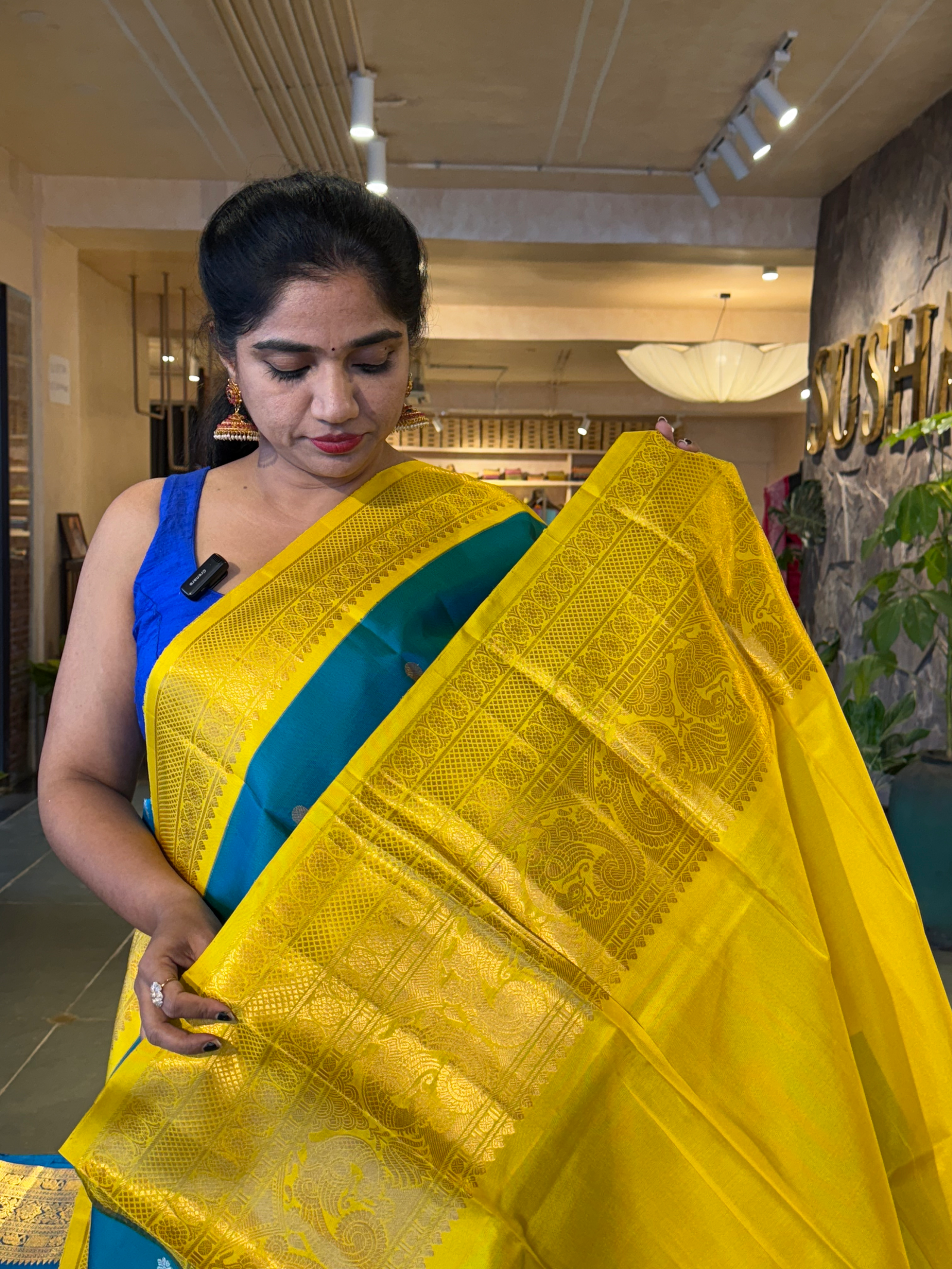 SGSA206 Peacock Blue and yellow Combo Gadwal Handloom Pure Silk Saree