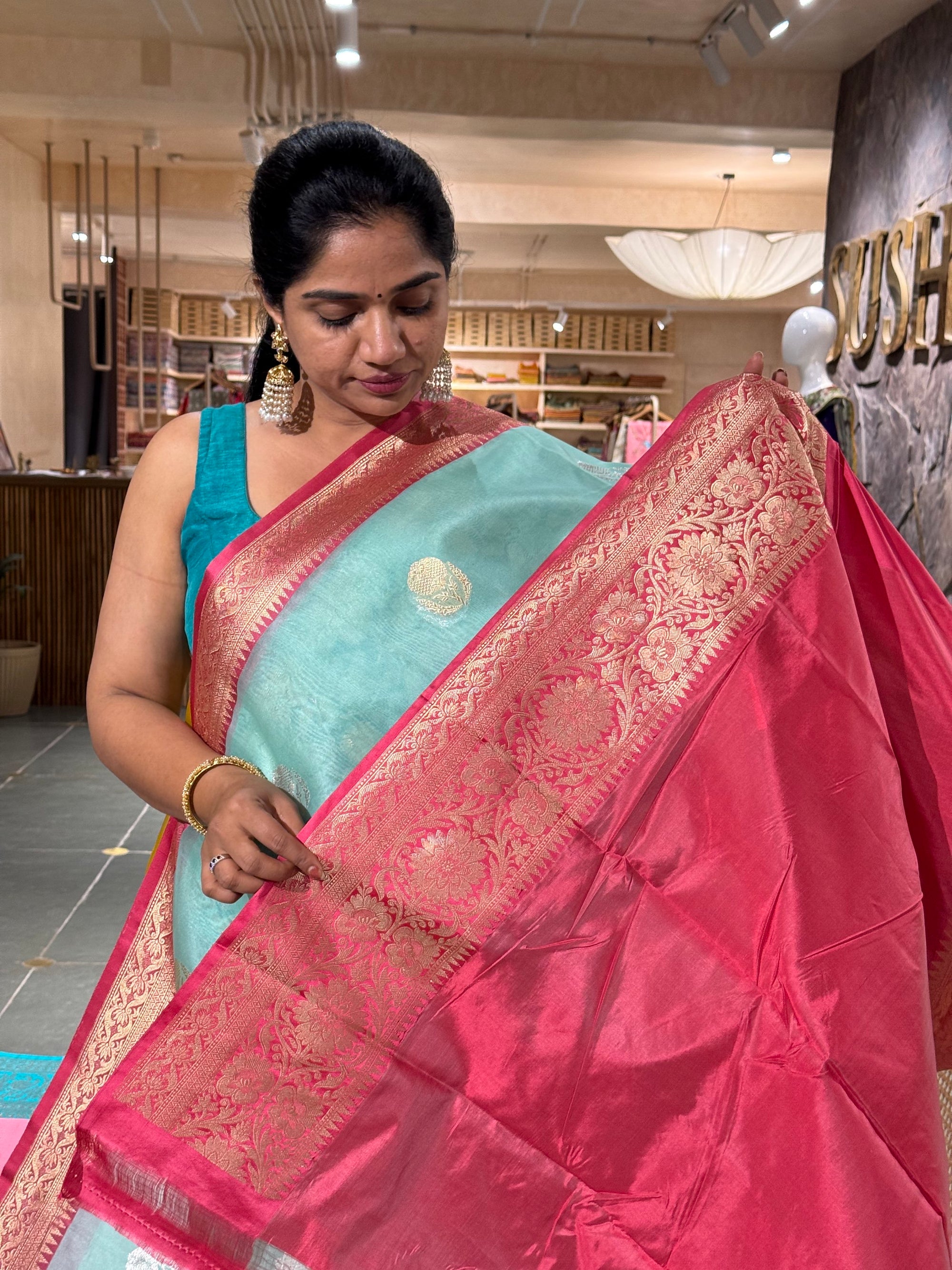Pure handloom Kora Banarasi Saree with kaduwa weaving and Mashru Satin border