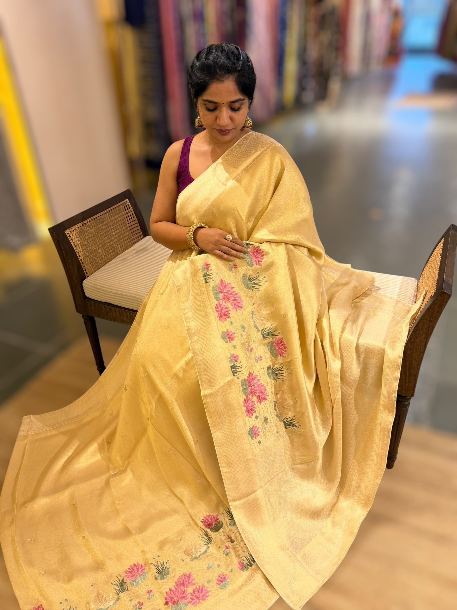 Banarasi Gold Tissue Brocode Saree with Embroidered Border