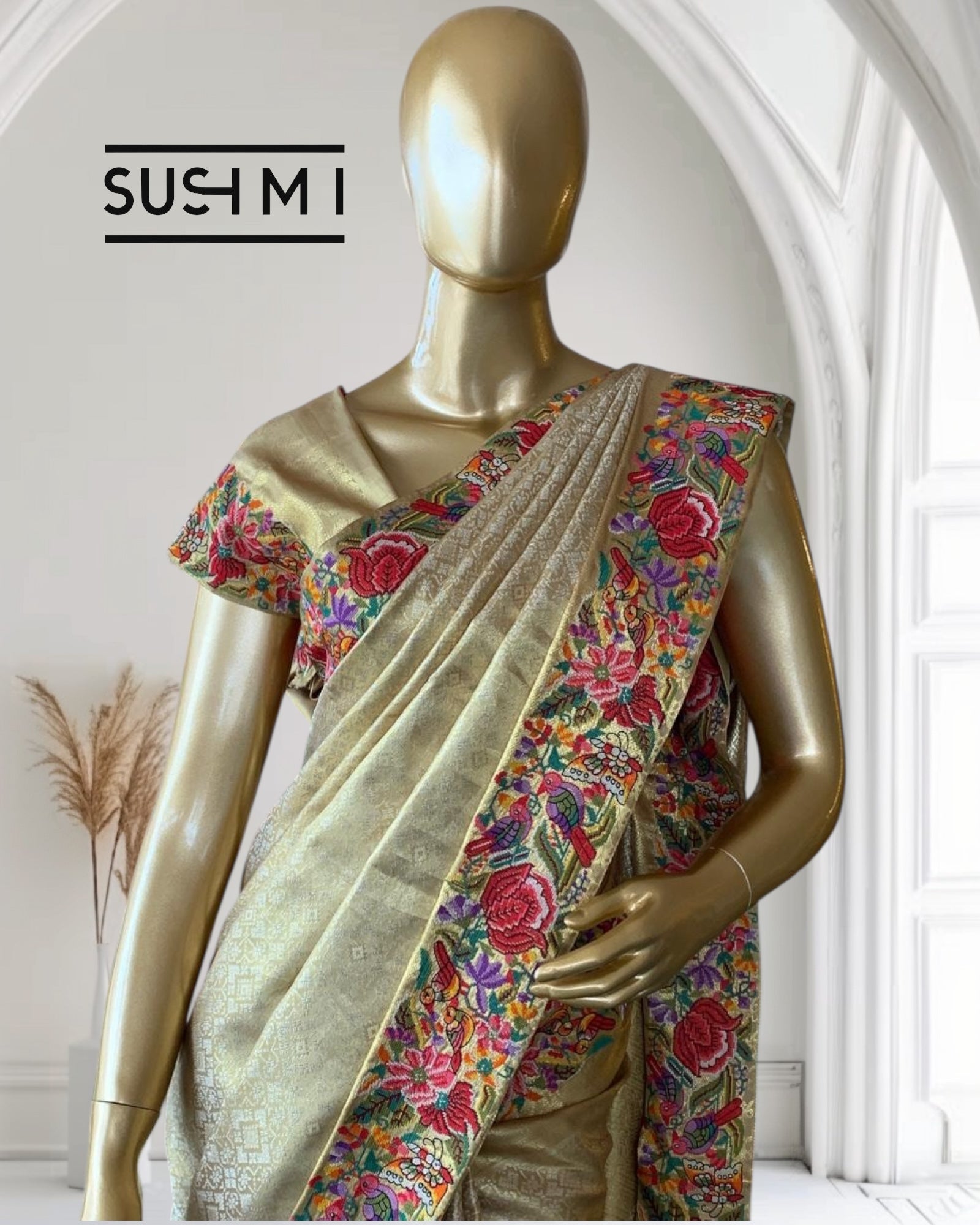 Pure Kanchi Tissue Brocade Saree with Petite Point Embroidery