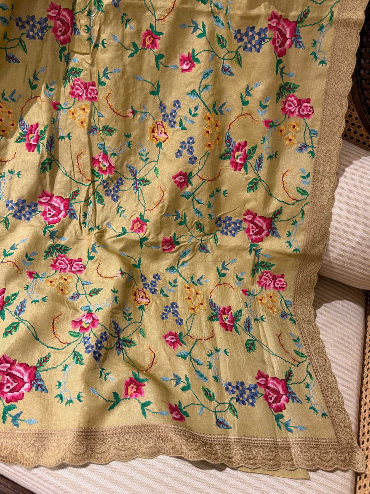 STPPA204 : Khakhi Pure Tussar Saree With Allover Petite Point Embroidery