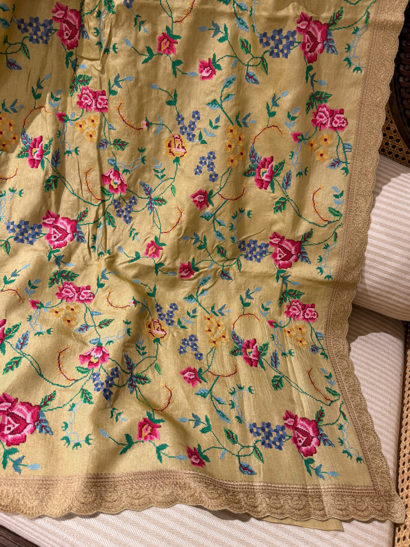 STPPA204 : Khakhi Pure Tussar Saree With Allover Petite Point Embroidery