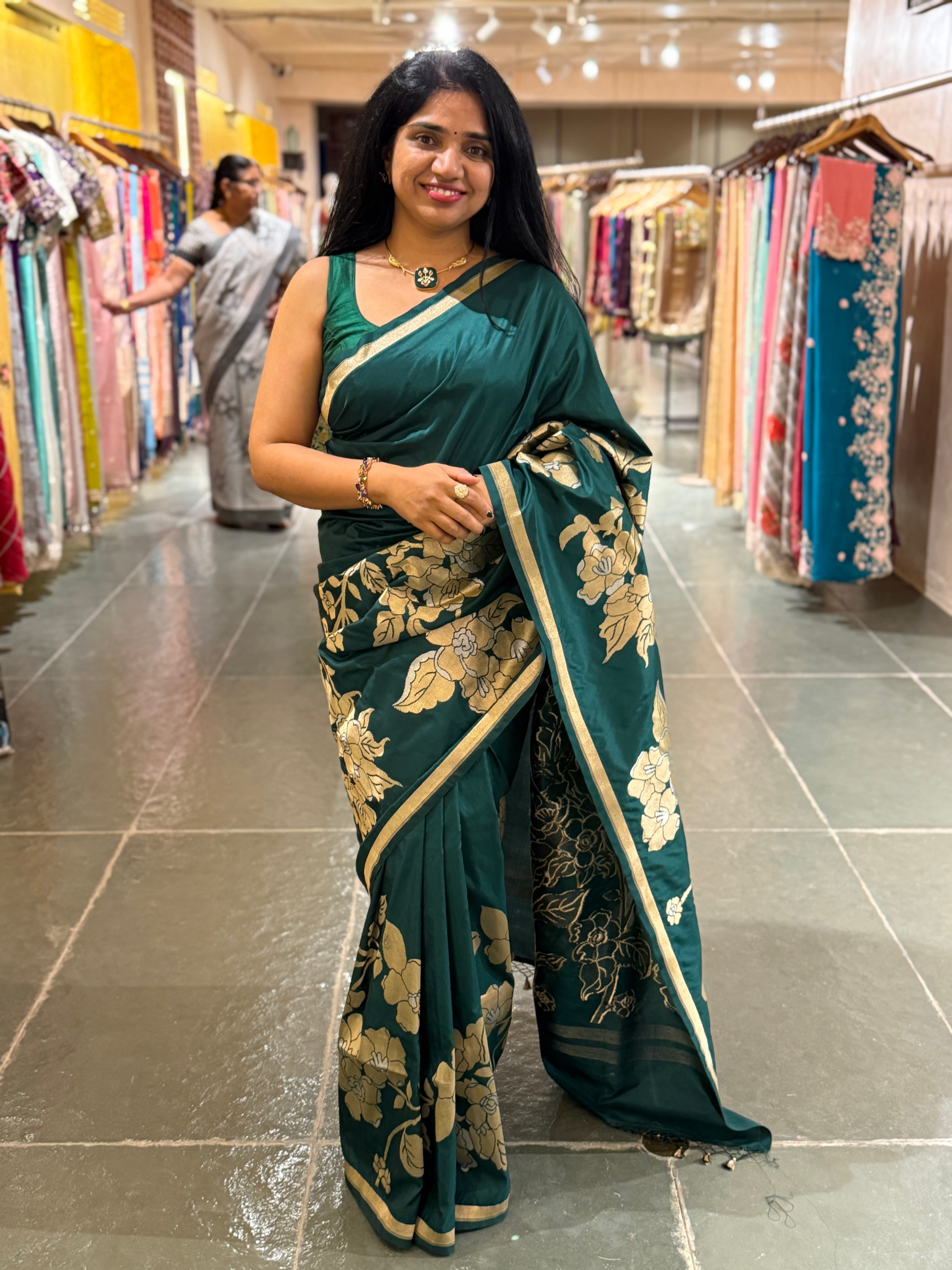 Forest Green Designer Banarasi Silk Saree
