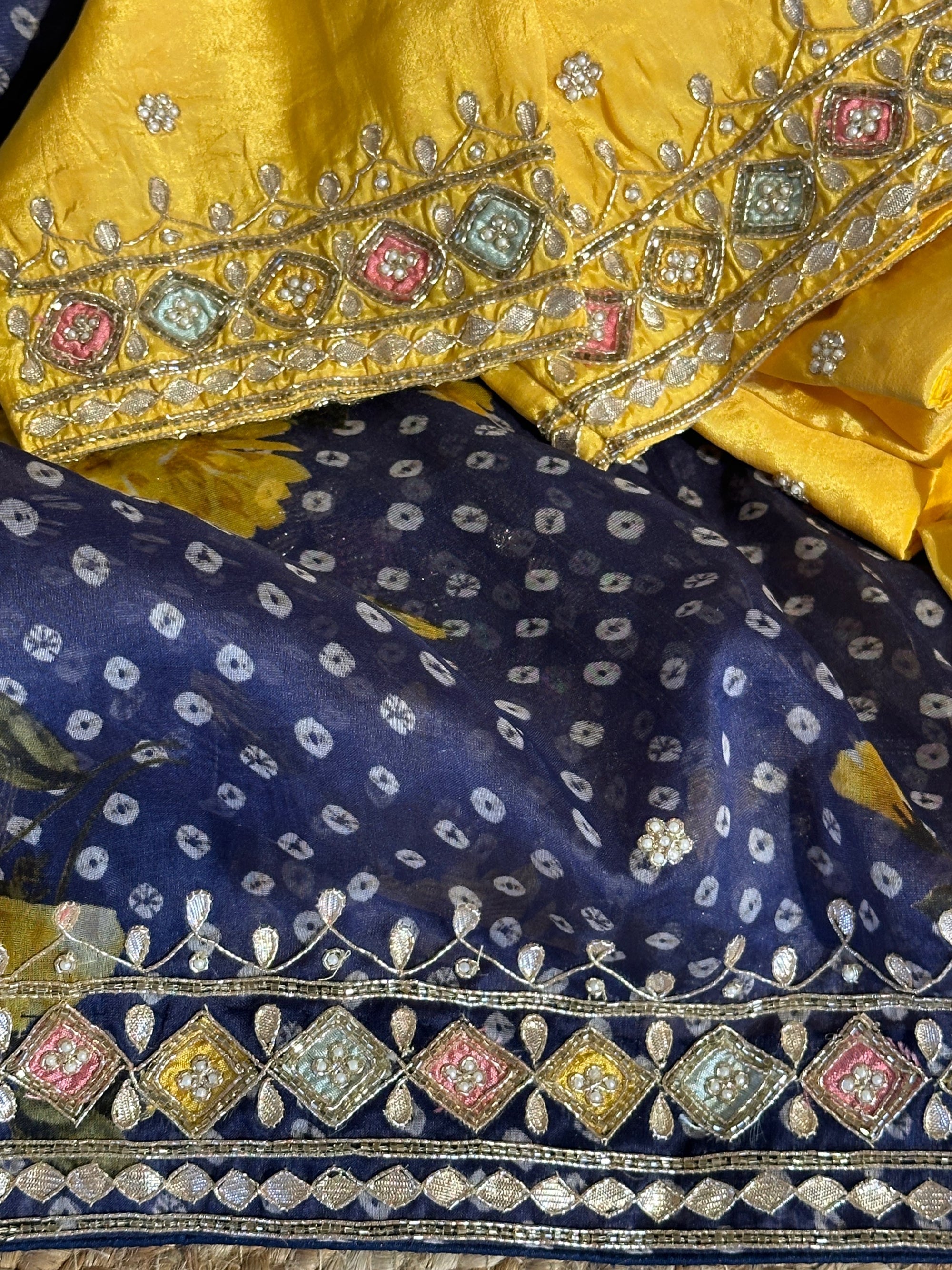 Midnight Blue Floral Organza Silk Saree