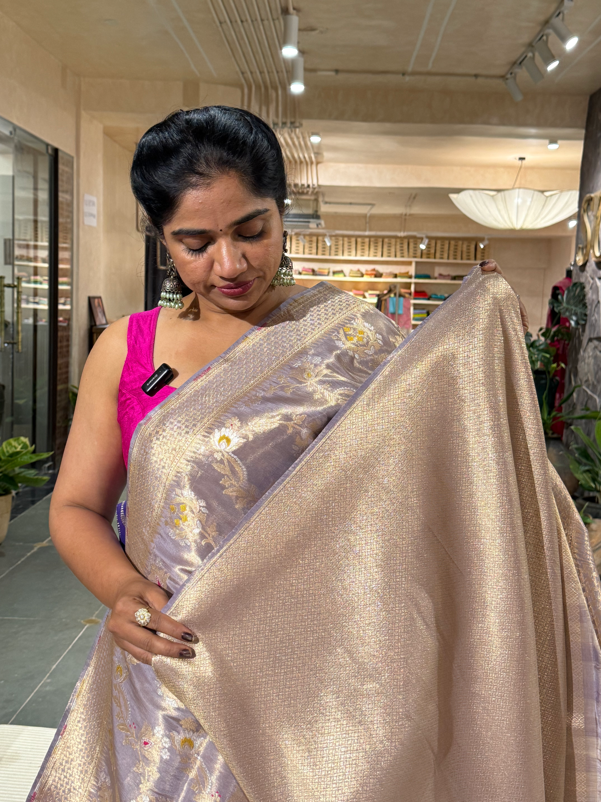 SBETM162 Lilac Banarasi Ektara Tissue Saree wth sona rupa allover meenkari jaal