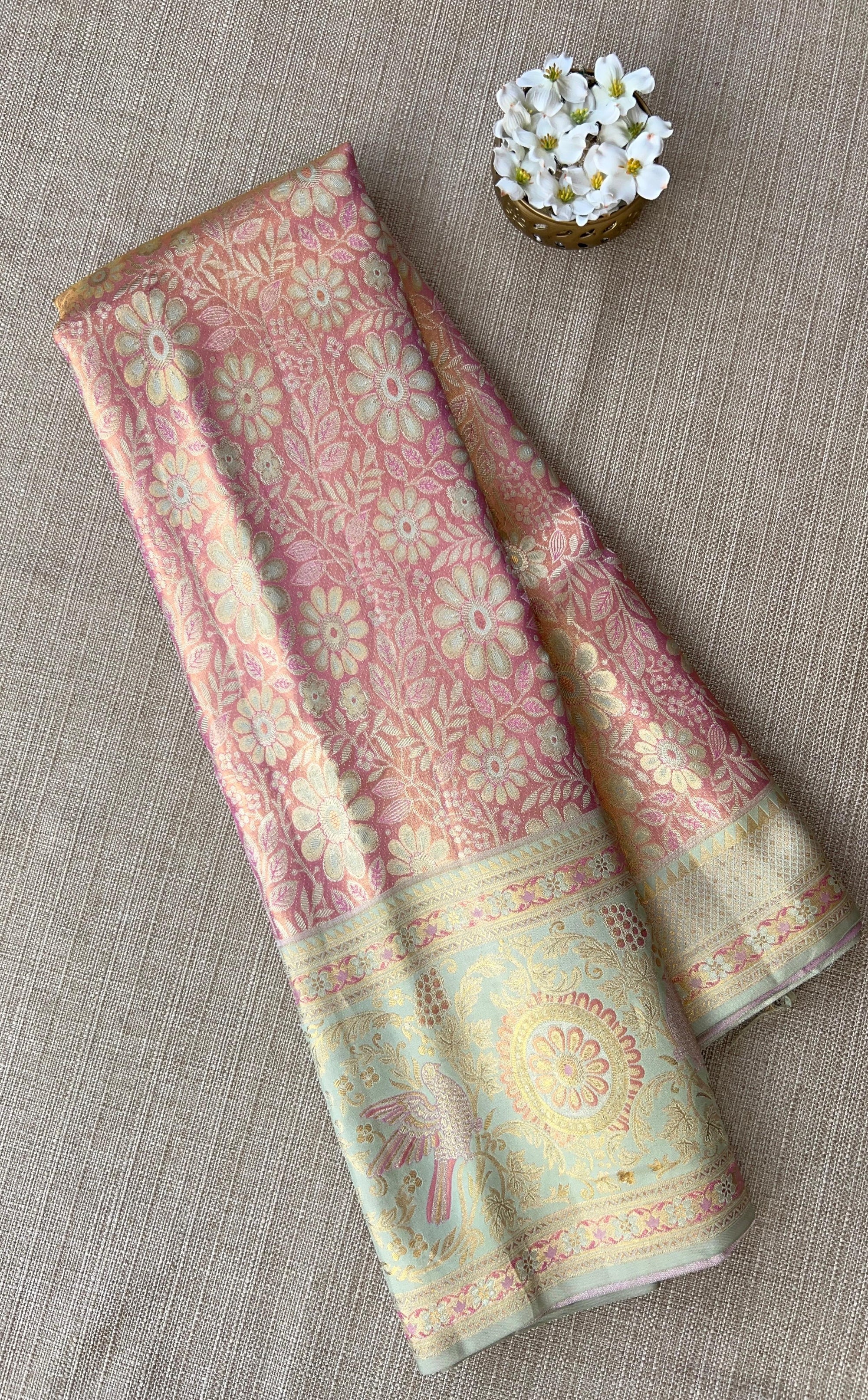 Pastel Tone Pure Kanjeevaram Meenakari Saree