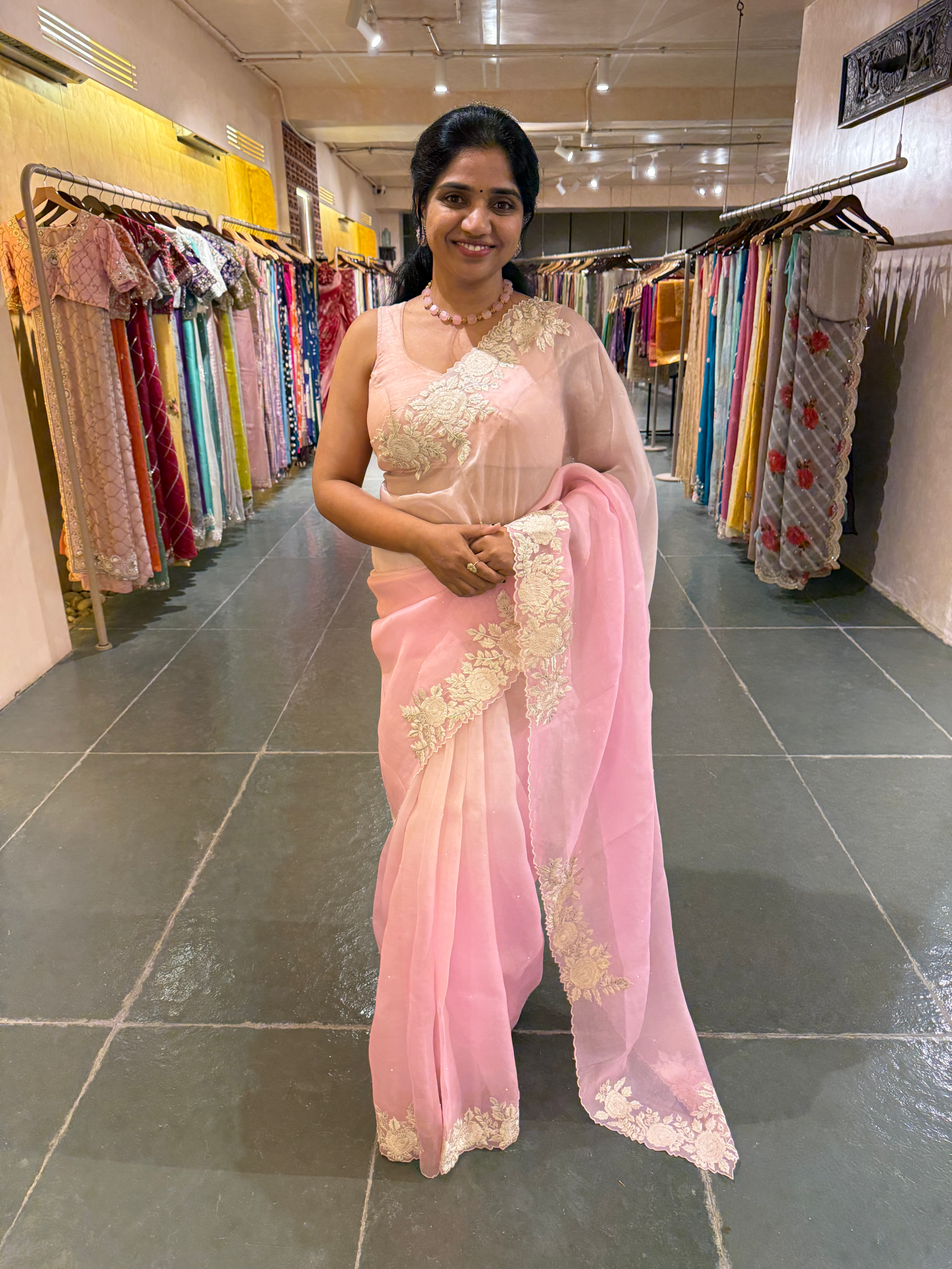 Ombre Dyed Pure Organza Silk Saree with Embroidered Borders