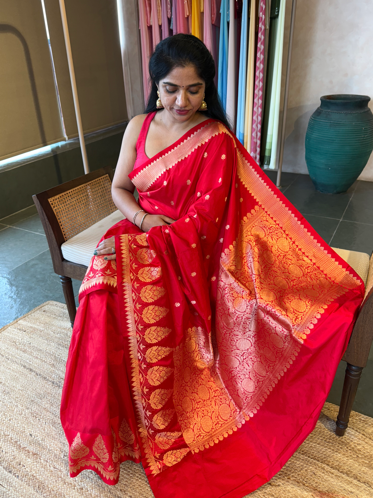 Red Pure Handloom Poona Silk Saree With Kaduwa Weaving Open Borders