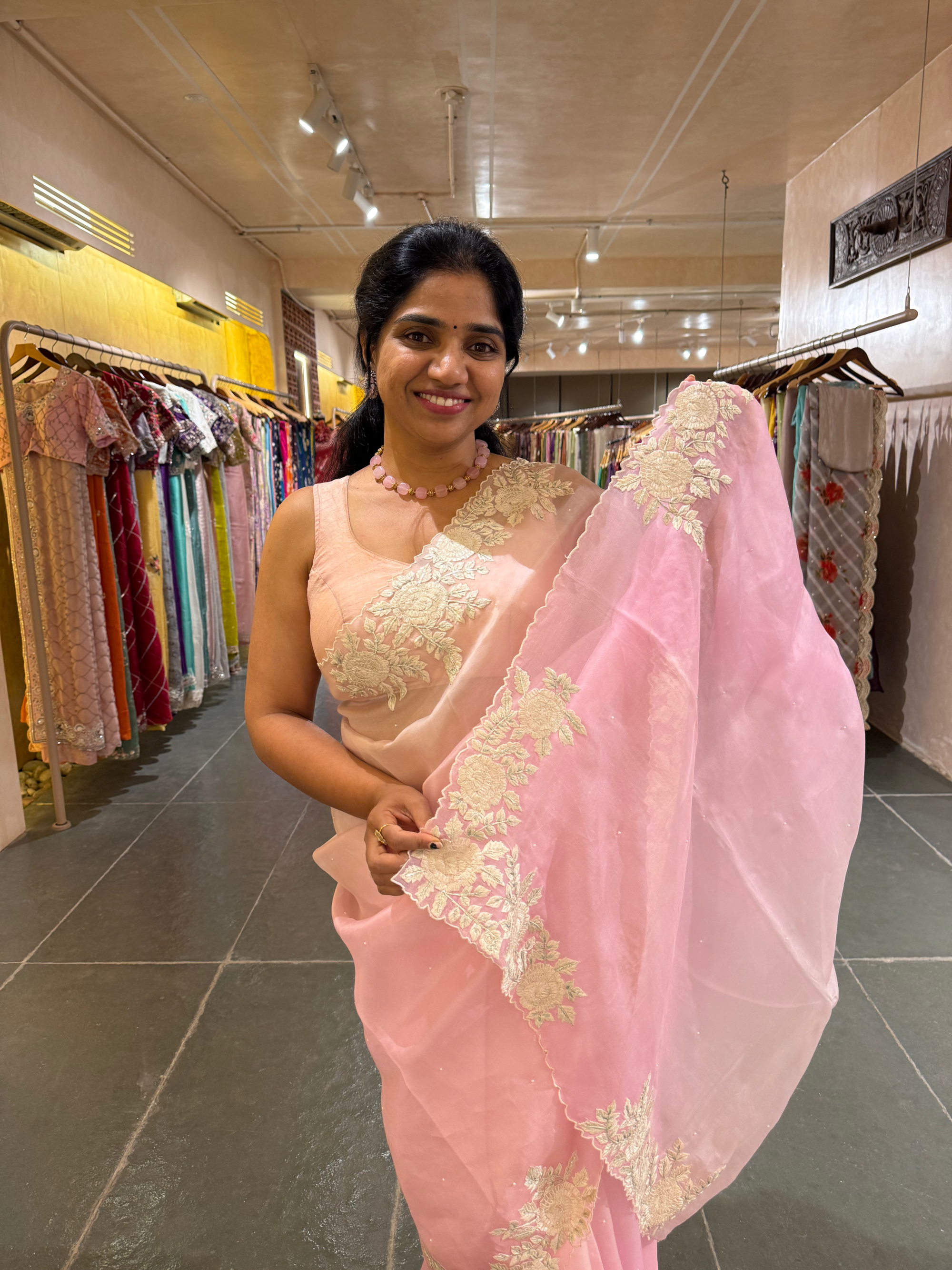 Ombre Dyed Pure Organza Silk Saree with Embroidered Borders