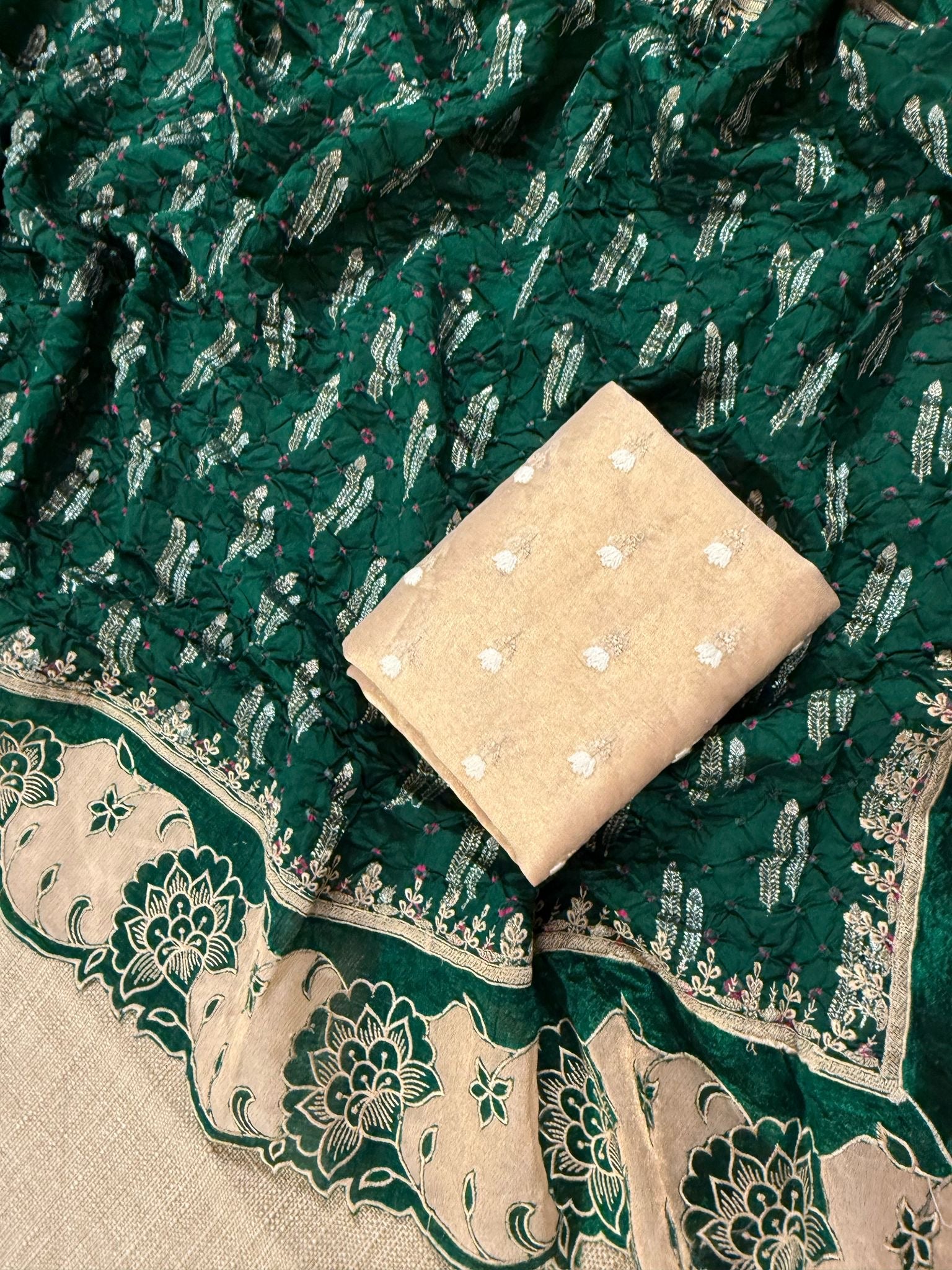Banarasi Handloom Chiniya Silk Bandhini with Tissue Applique