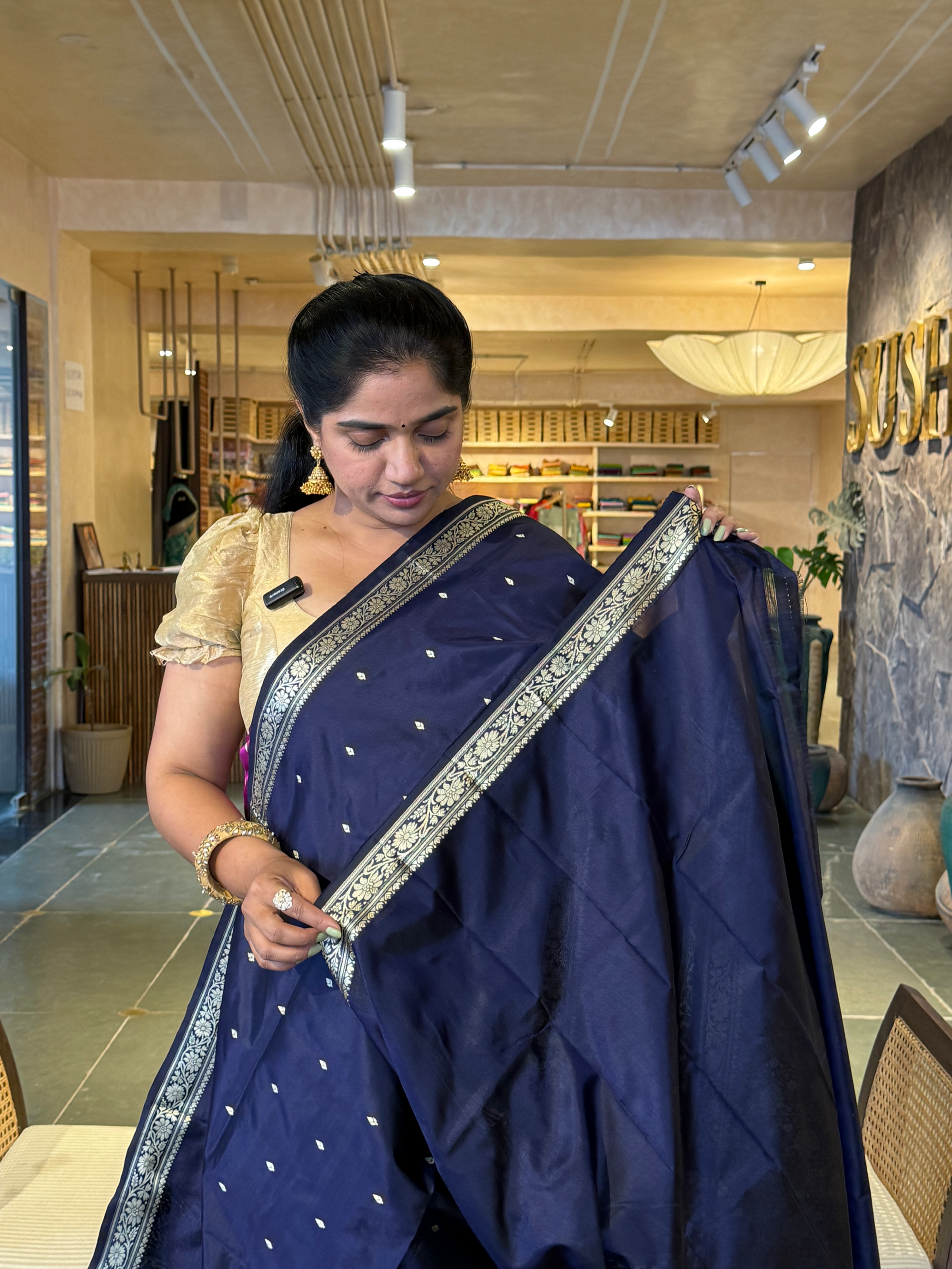 MidNight Blue Banarasi Handloom Katan Silk Saree  With Resham Weaving