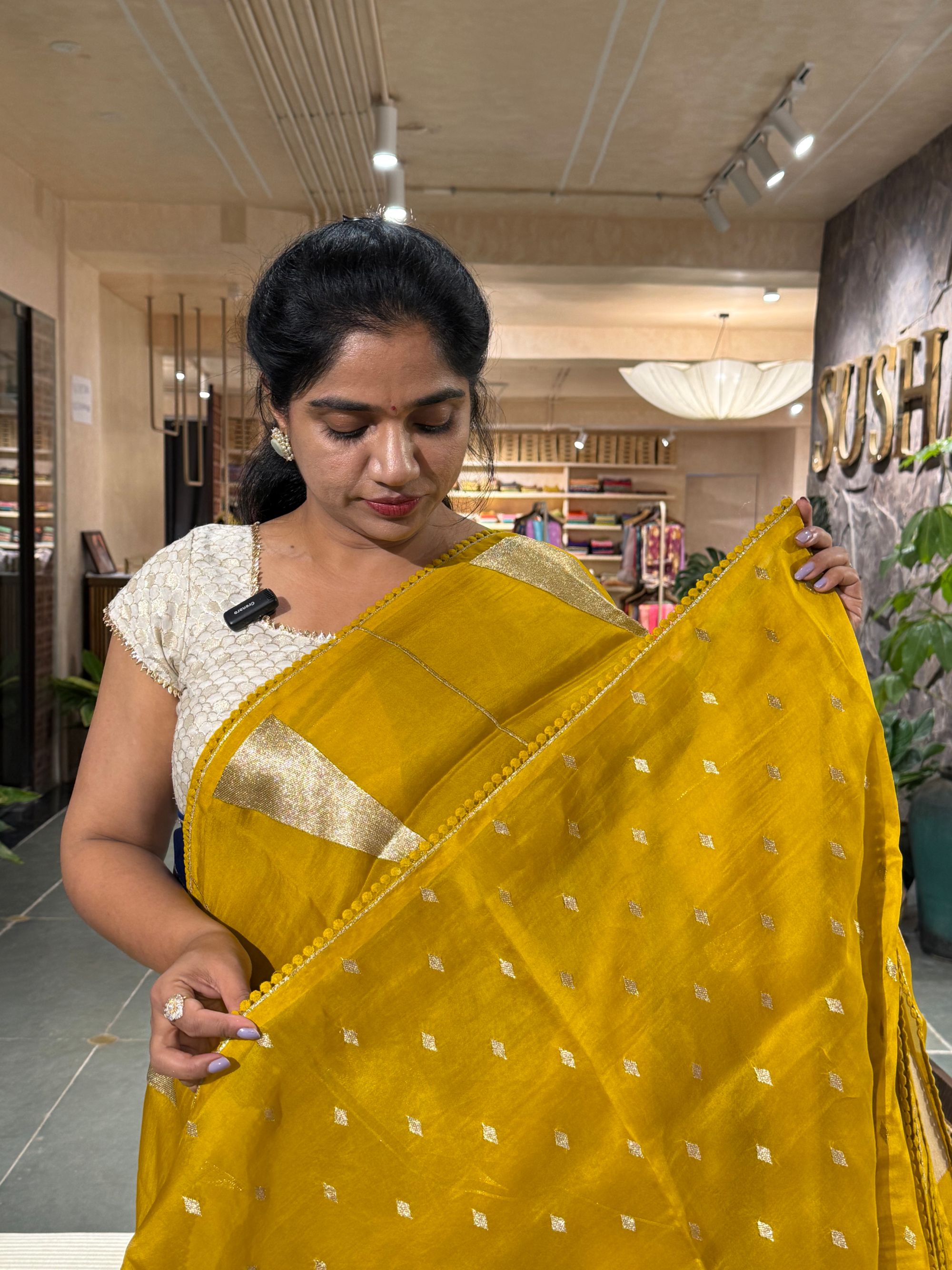 SOCA103 Mustard Pure Organza Silk Saree in contemporary style