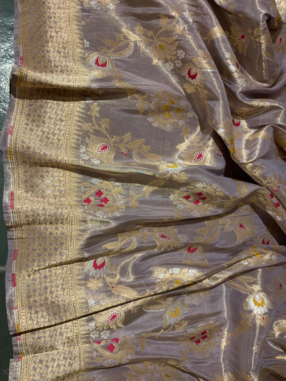 SBETM162 Lilac Banarasi Ektara Tissue Saree wth sona rupa allover meenkari jaal
