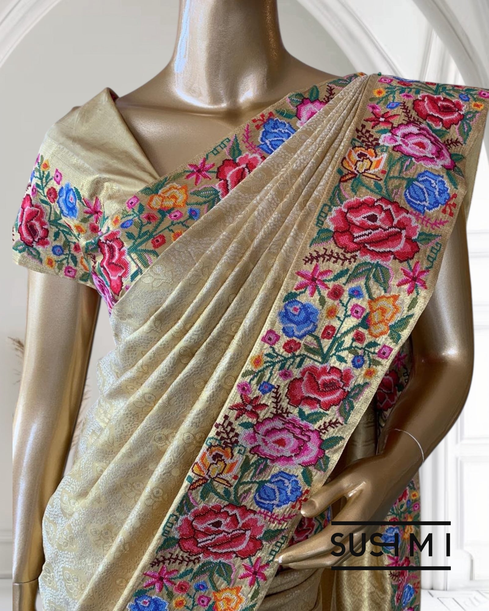 Pure Kanchi Tissue Brocade Saree with Petite Point Embroidery