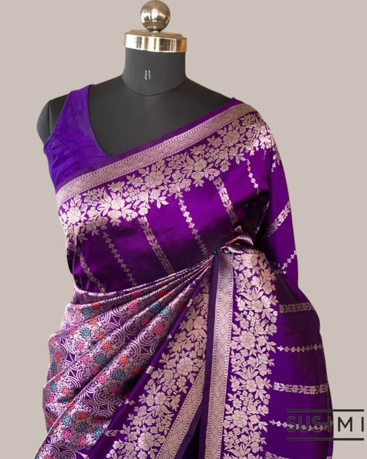 Brinjal Deisgner Banarasi Katan Silk Saree