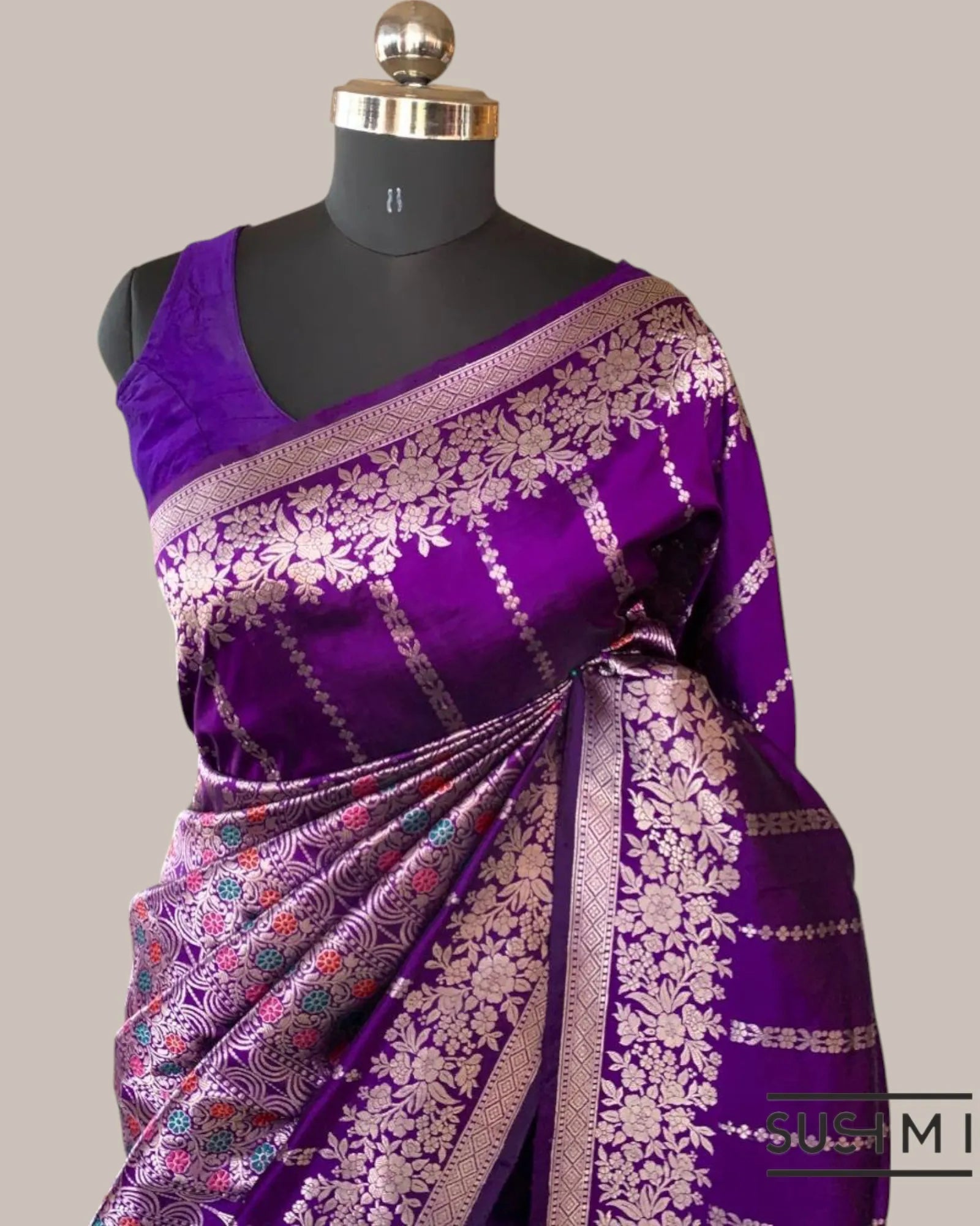Brinjal Deisgner Banarasi Katan Silk Saree