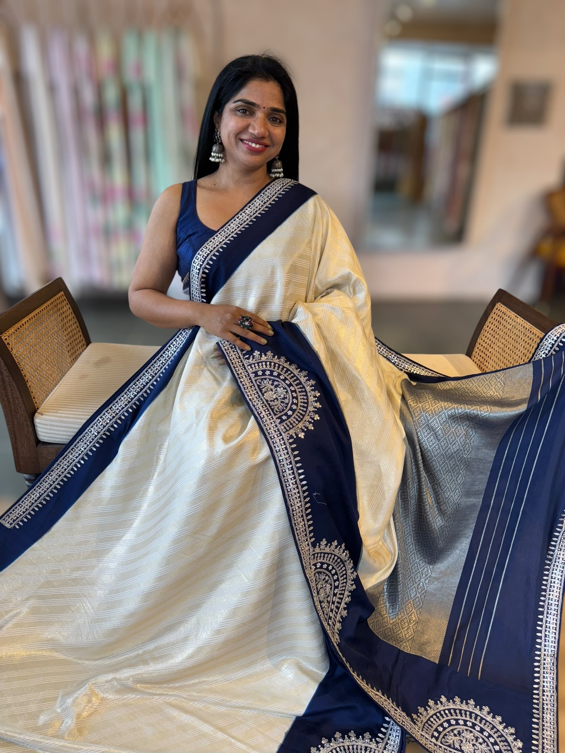 Pure Handloom Tussar Gorgette with Gotapatti handwork