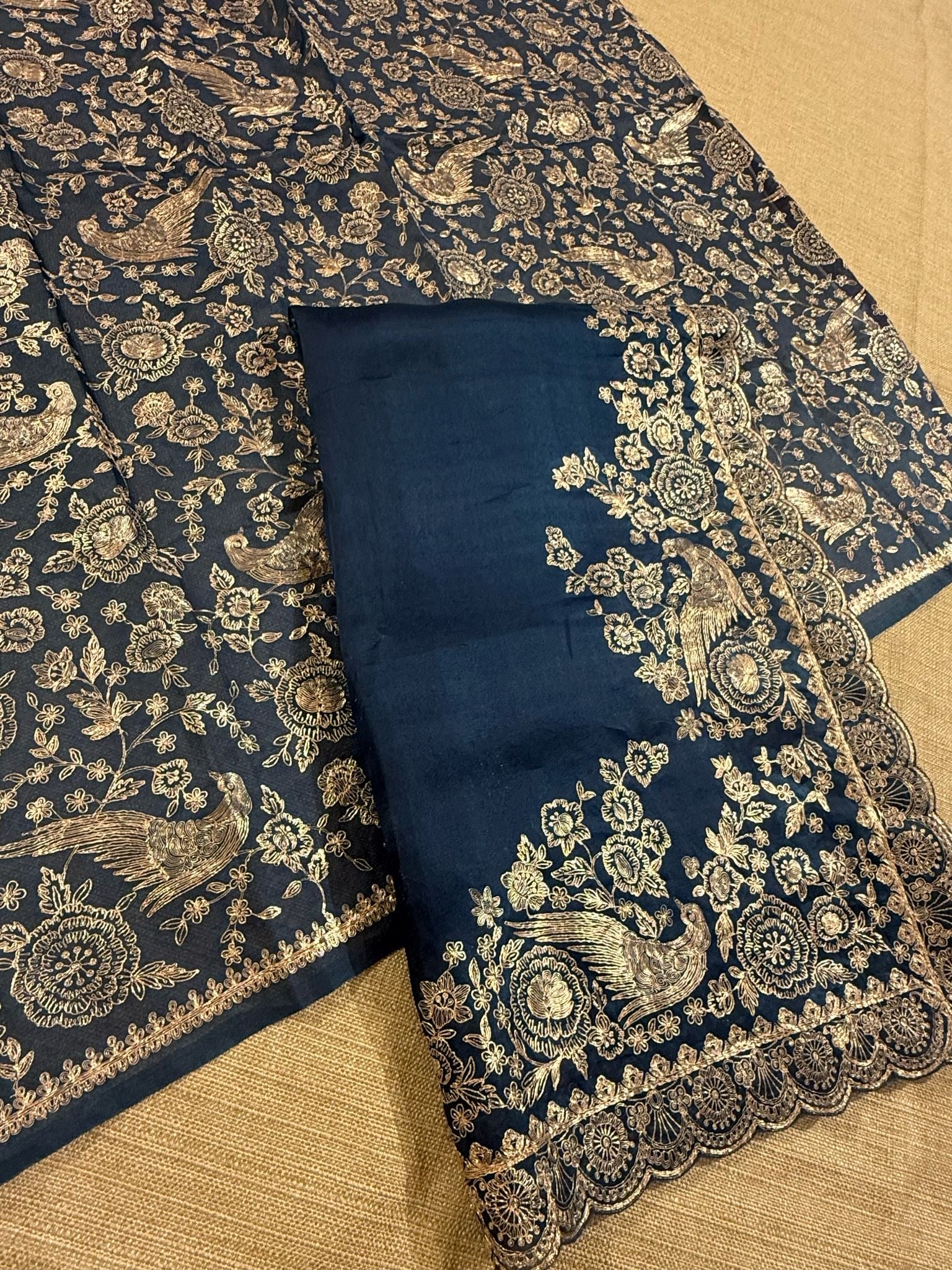 Midnight blue Pure organza Saree with pita emb