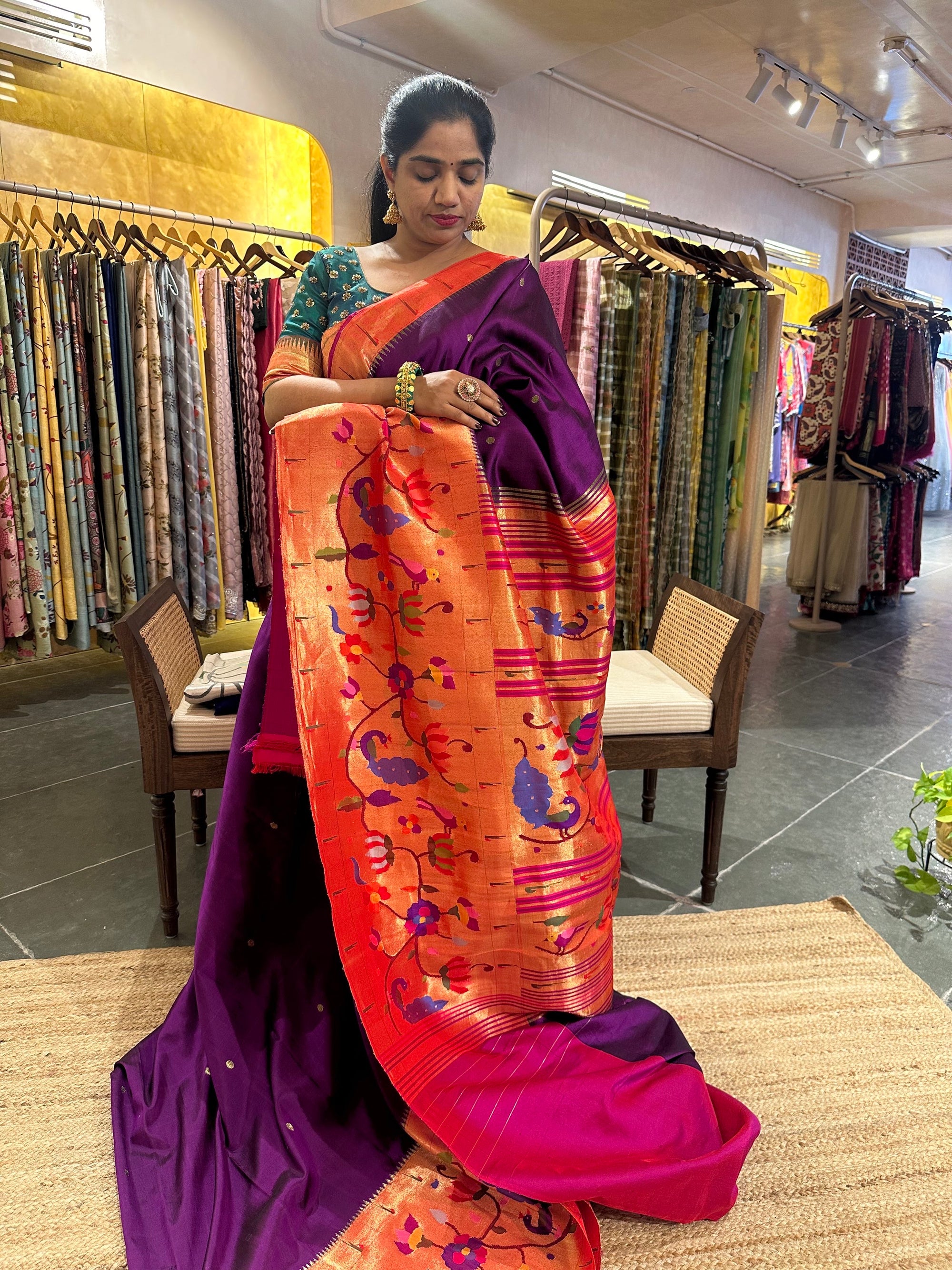 Purple Half Allover Pure Paithani Saree