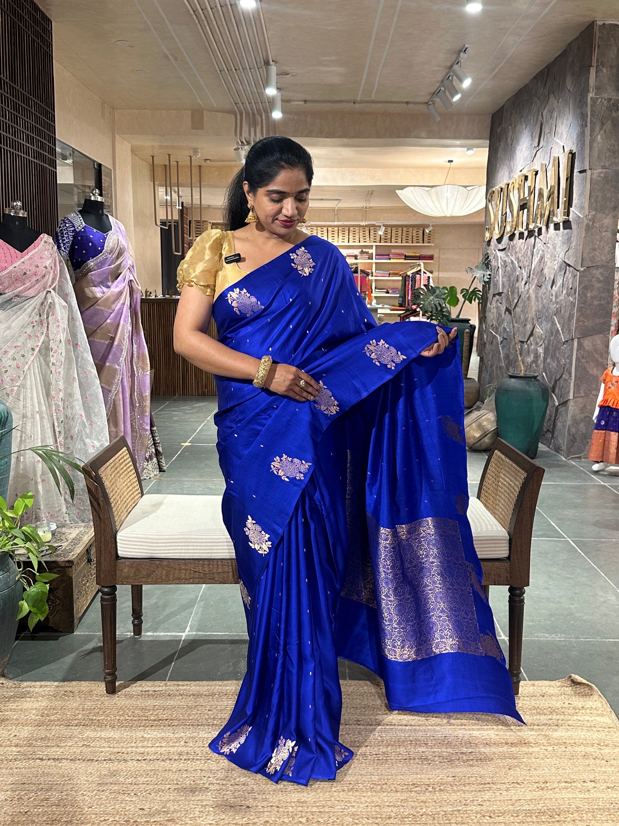 Royal/Electric Blue Pure Banarasi Handloom Mashru Silk Saree  with kaduwa weavin