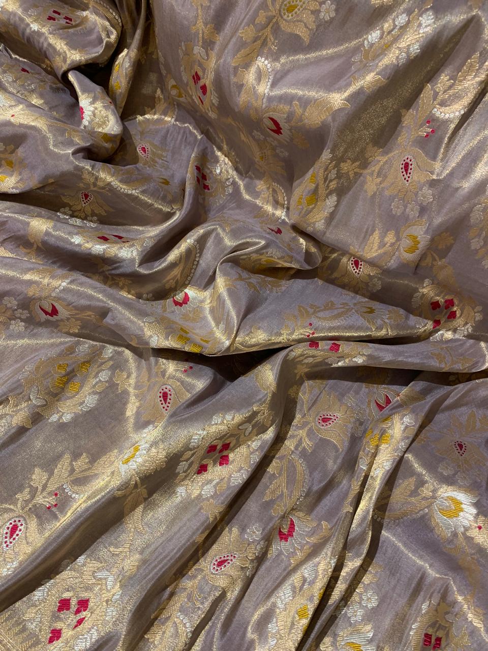 SBETM162 Lilac Banarasi Ektara Tissue Saree wth sona rupa allover meenkari jaal