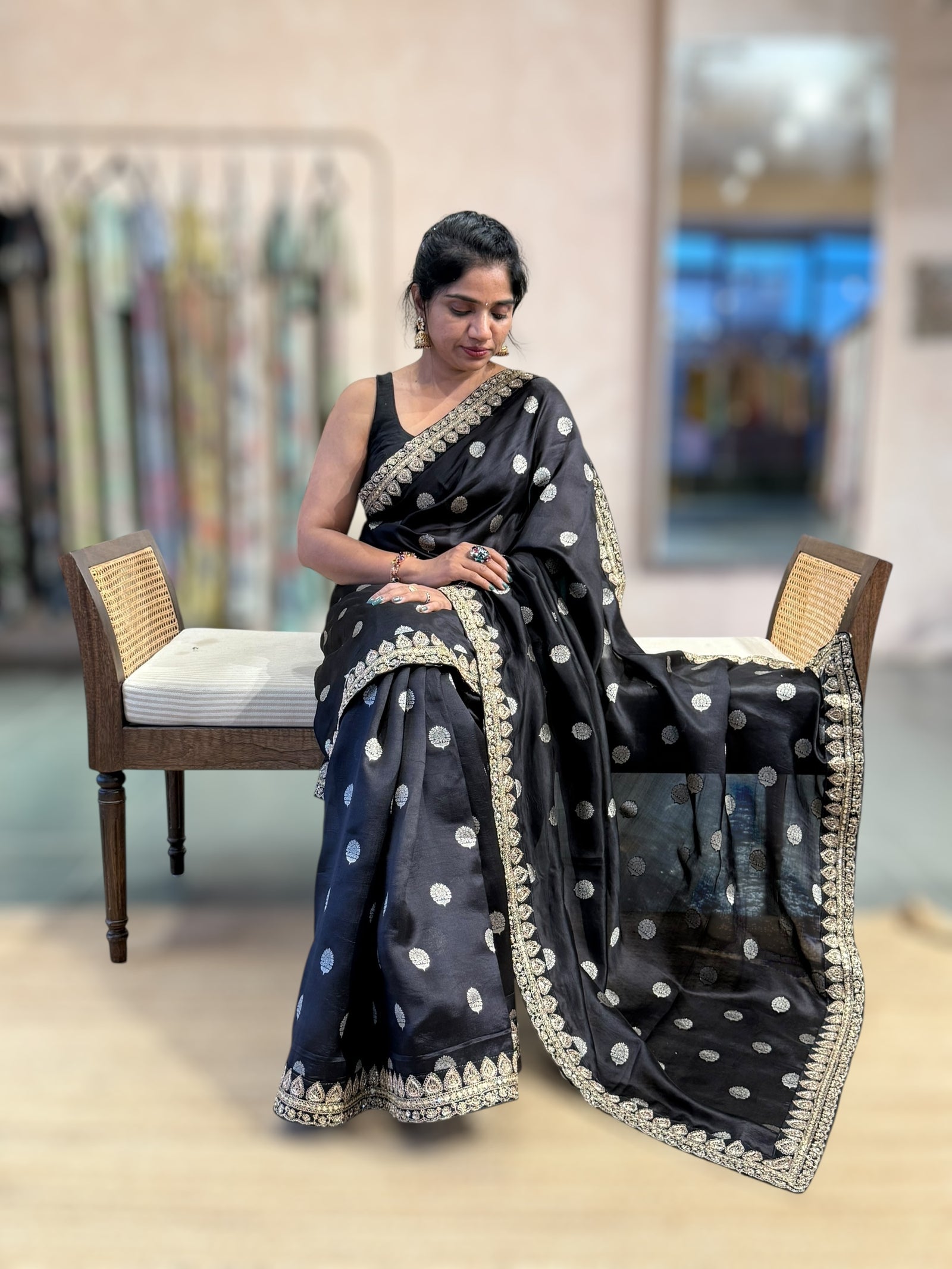 Black Pure Handloom Banarasi Silk Saree With Handwork Borders and Blouse