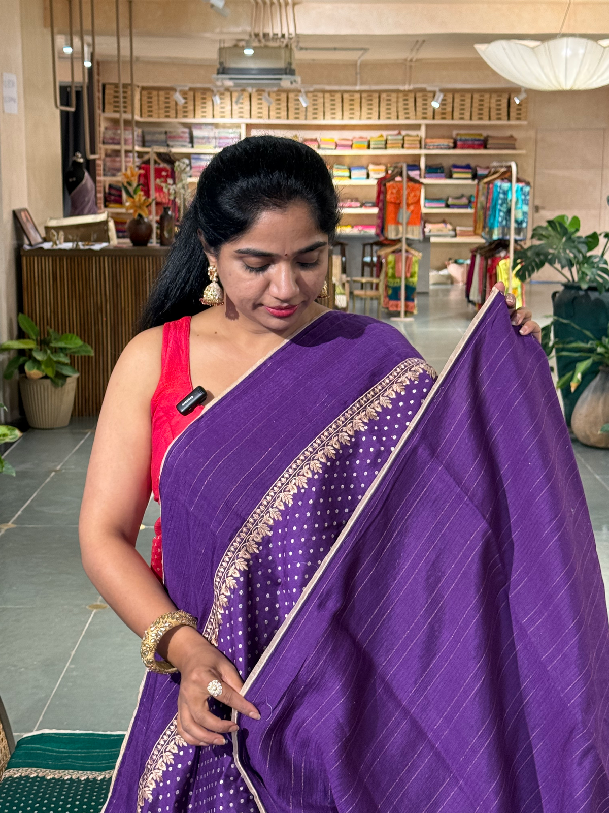 Brinjal Chiniya Silk Saree with Embroidery Border & Applique Creeper Pallu